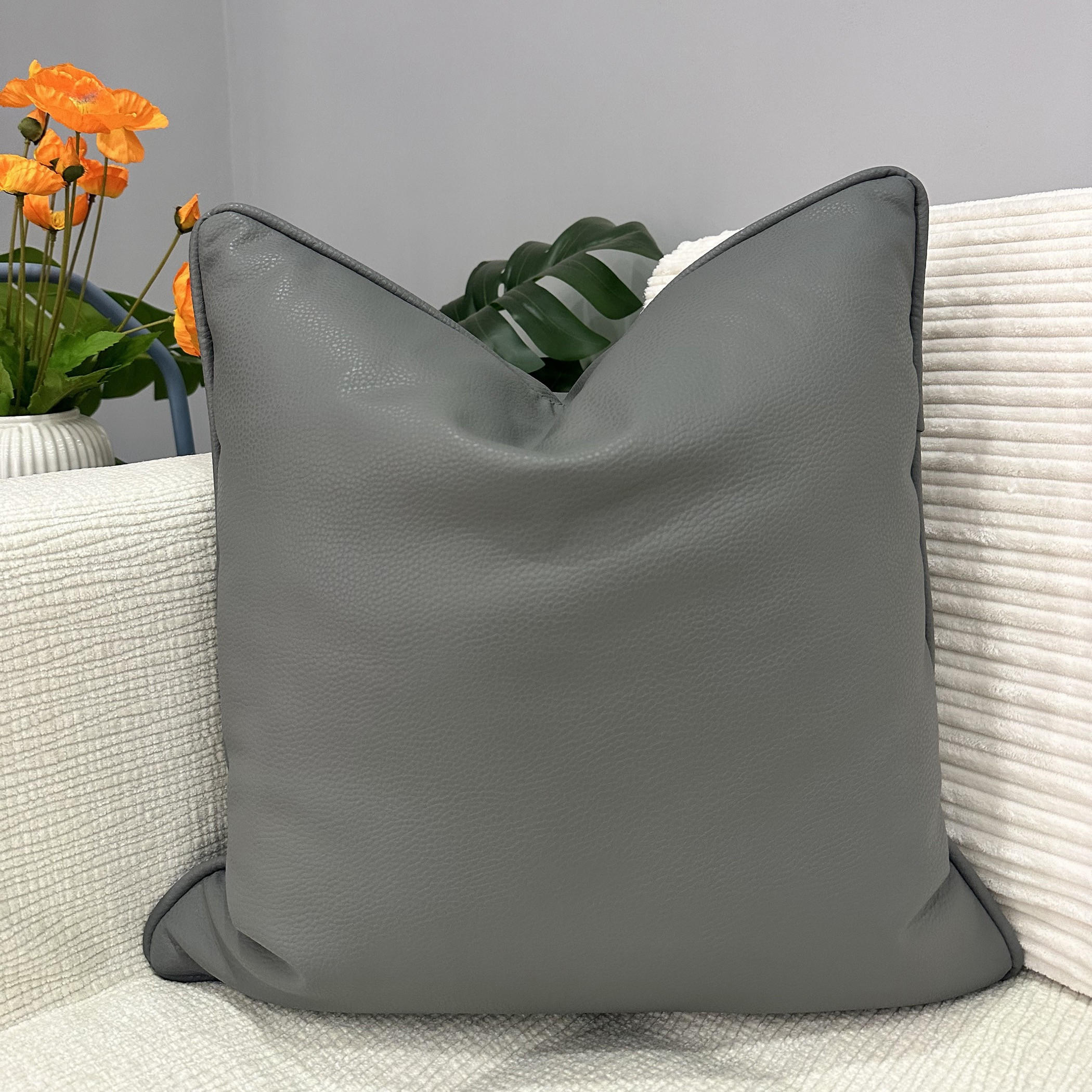 يونيك هوم وسادة ديكور جلد صناعي رمادي-household-cushionsandthrows-filledcushions-decorativecushions-image-1