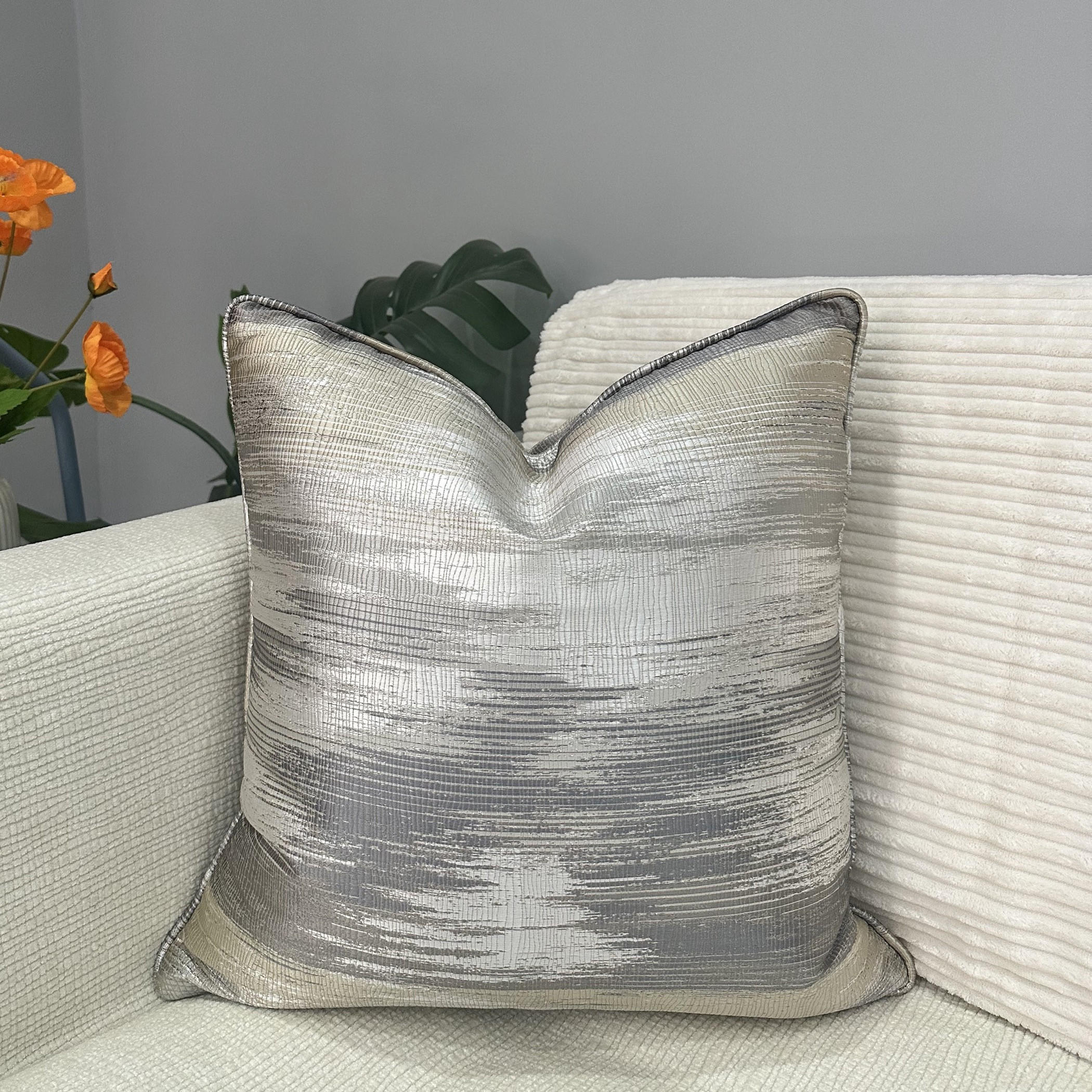 Unique Home Textured Decorative Cushion Silver Grey-household-cushionsandthrows-filledcushions-decorativecushions-image-1