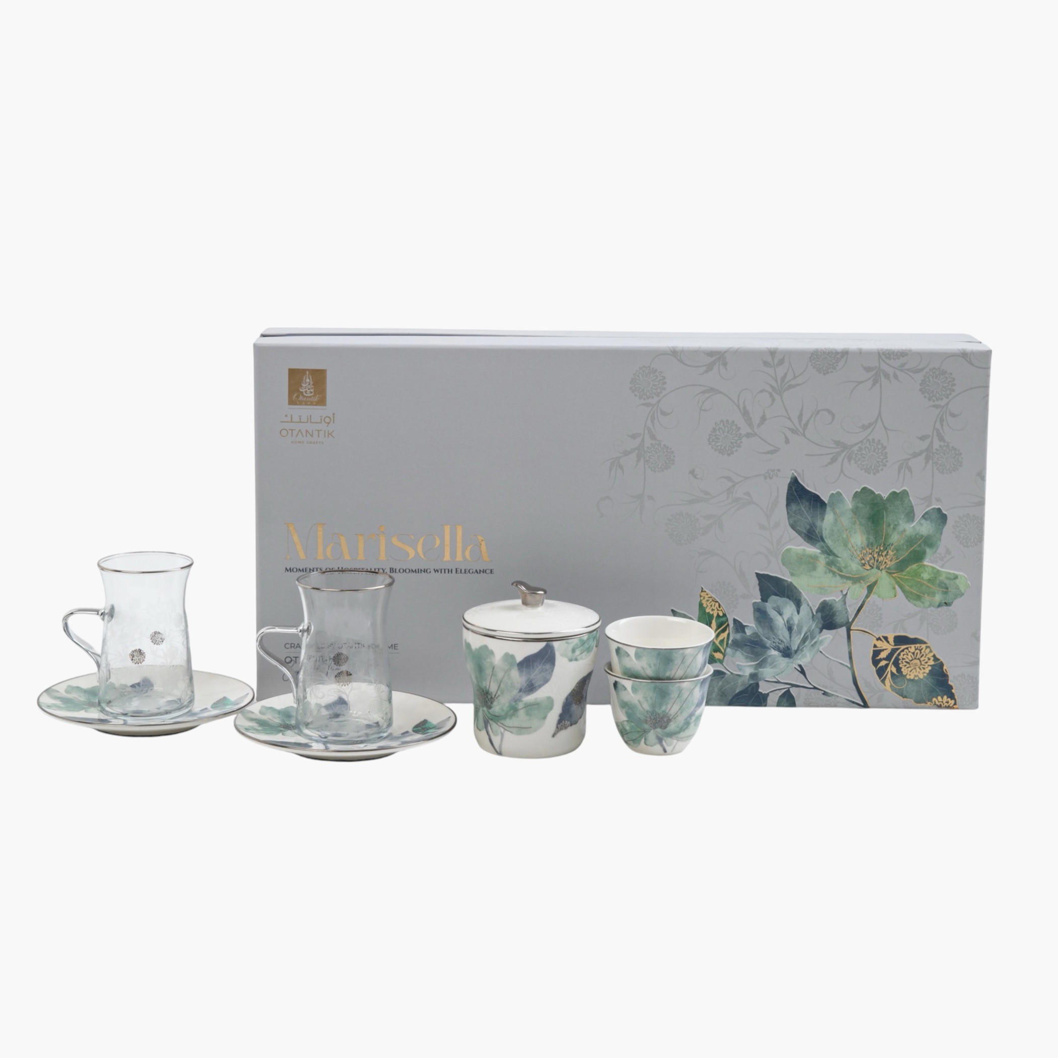 أوتانتيك طقم شاي وقهوة زجاجي مزهر-household-dining-teaandcoffee-teaandcoffeesets-image-1