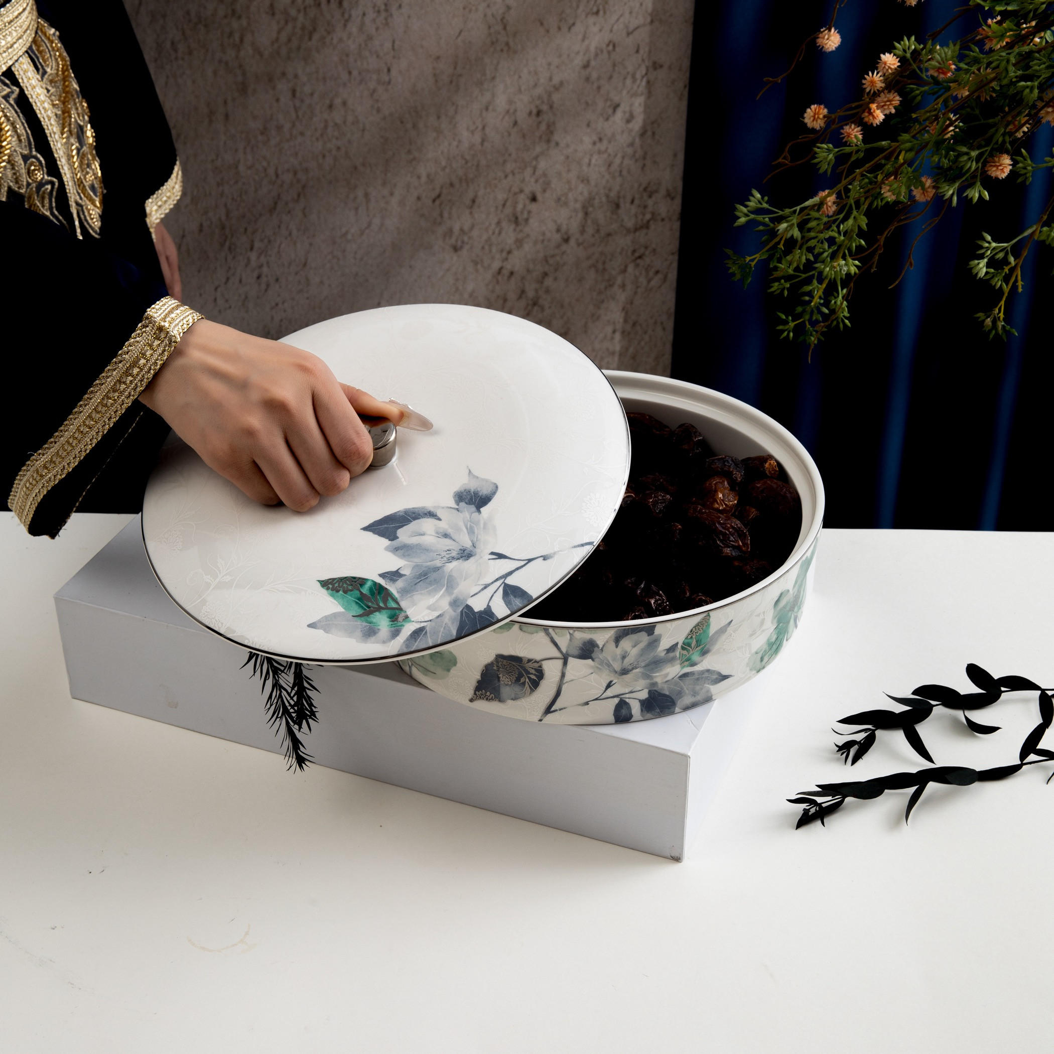 Otantik Floral Ceramic Serving Bowl-household-dining-dinnerware-bowls-image-3