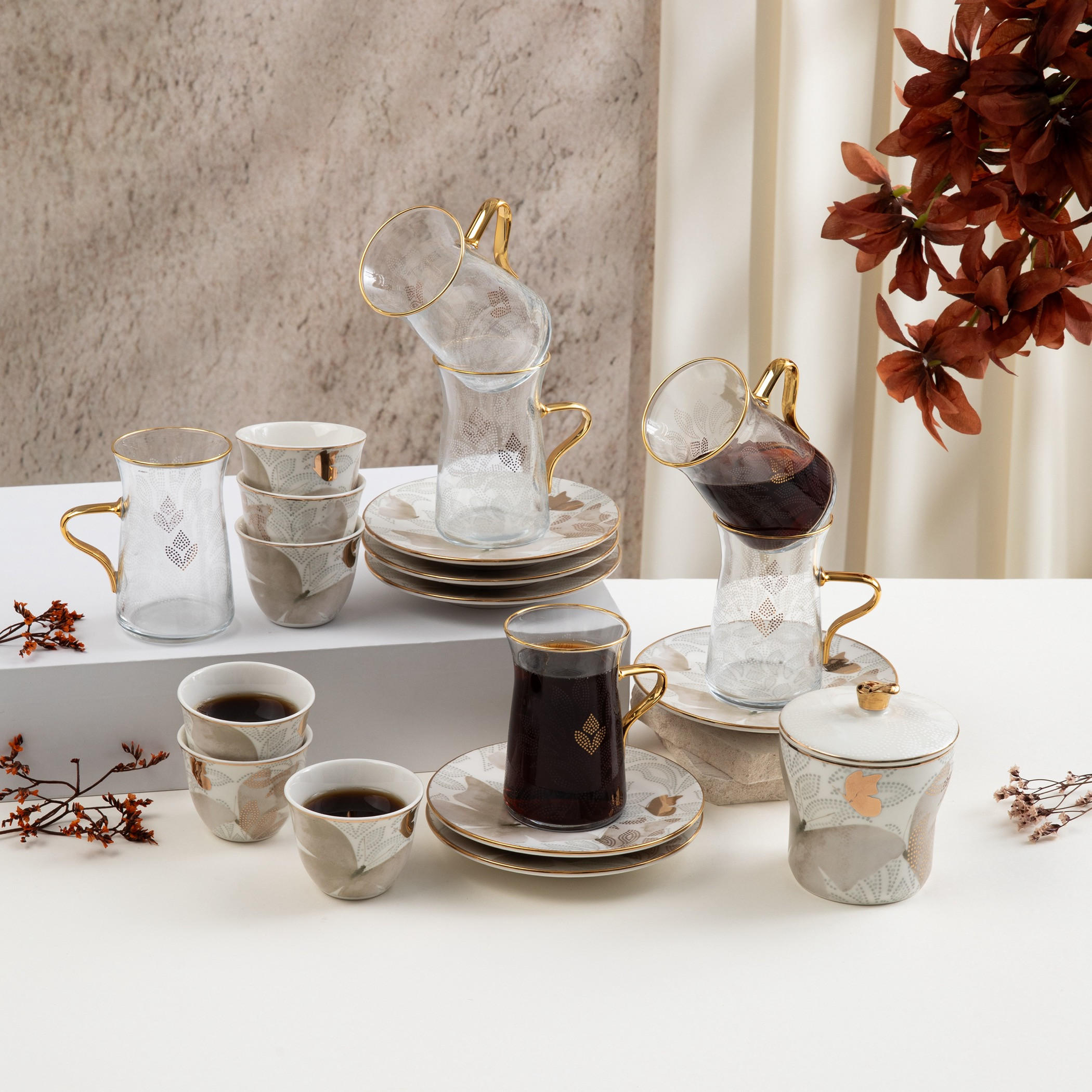 Otantik Patterned Glass Tea and Coffee Set-household-dining-teaandcoffee-teaandcoffeesets-image-1