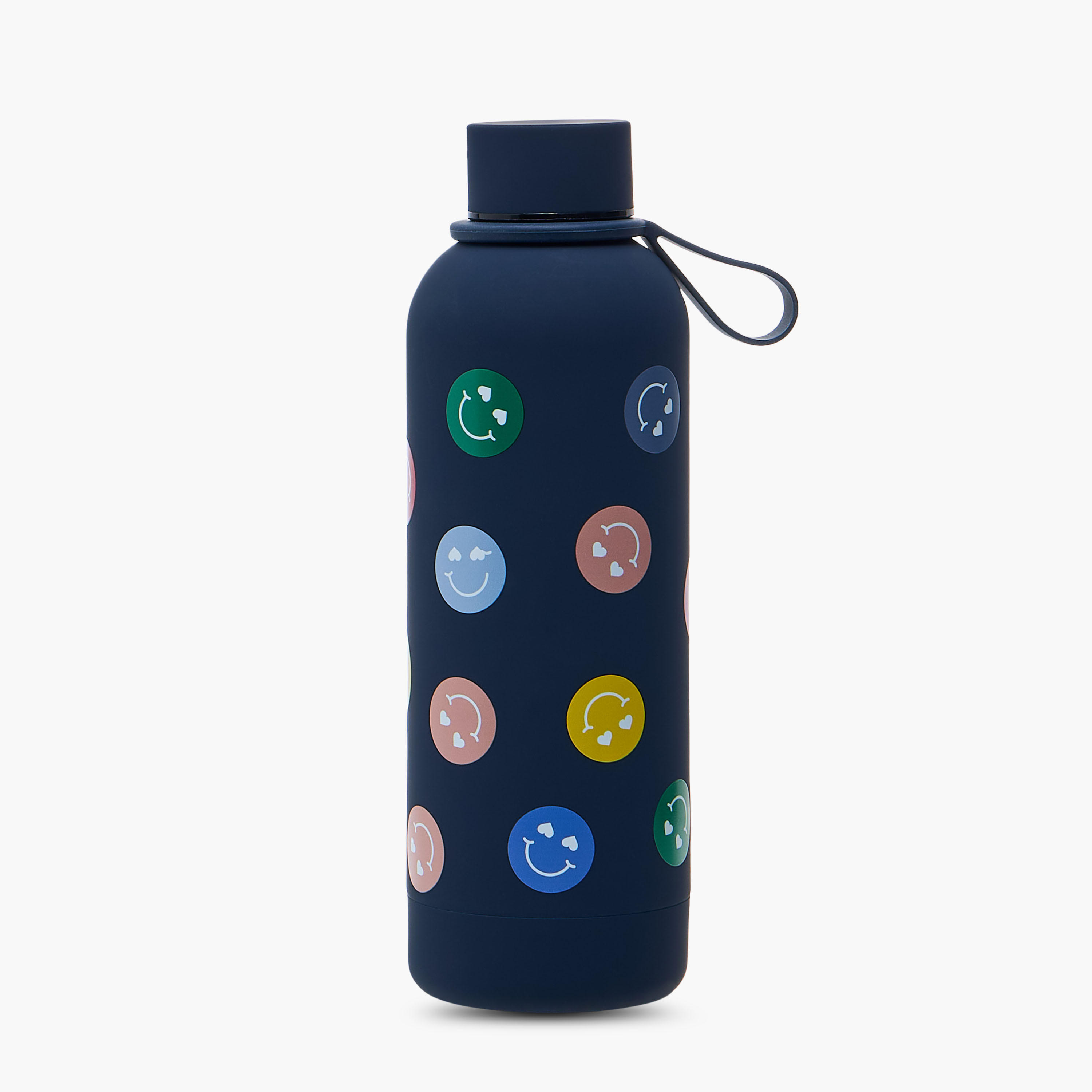 Keep Smiling Print Stainless Steel Double Wall Water Bottle with Handle - 500 ml-household-dining-drinkserveware-bottles-image-1