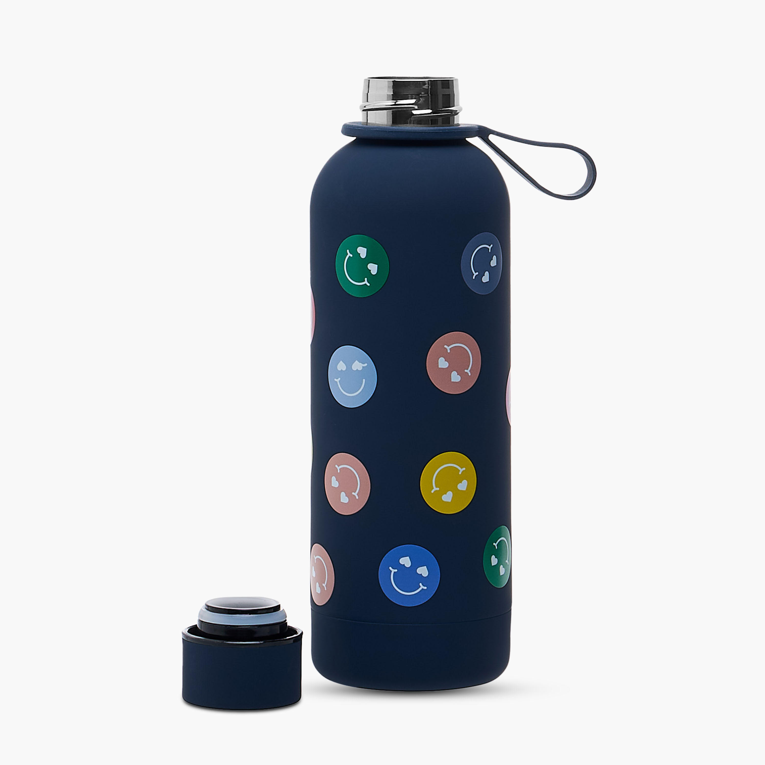 Keep Smiling Print Stainless Steel Double Wall Water Bottle with Handle - 500 ml-household-dining-drinkserveware-bottles-image-2