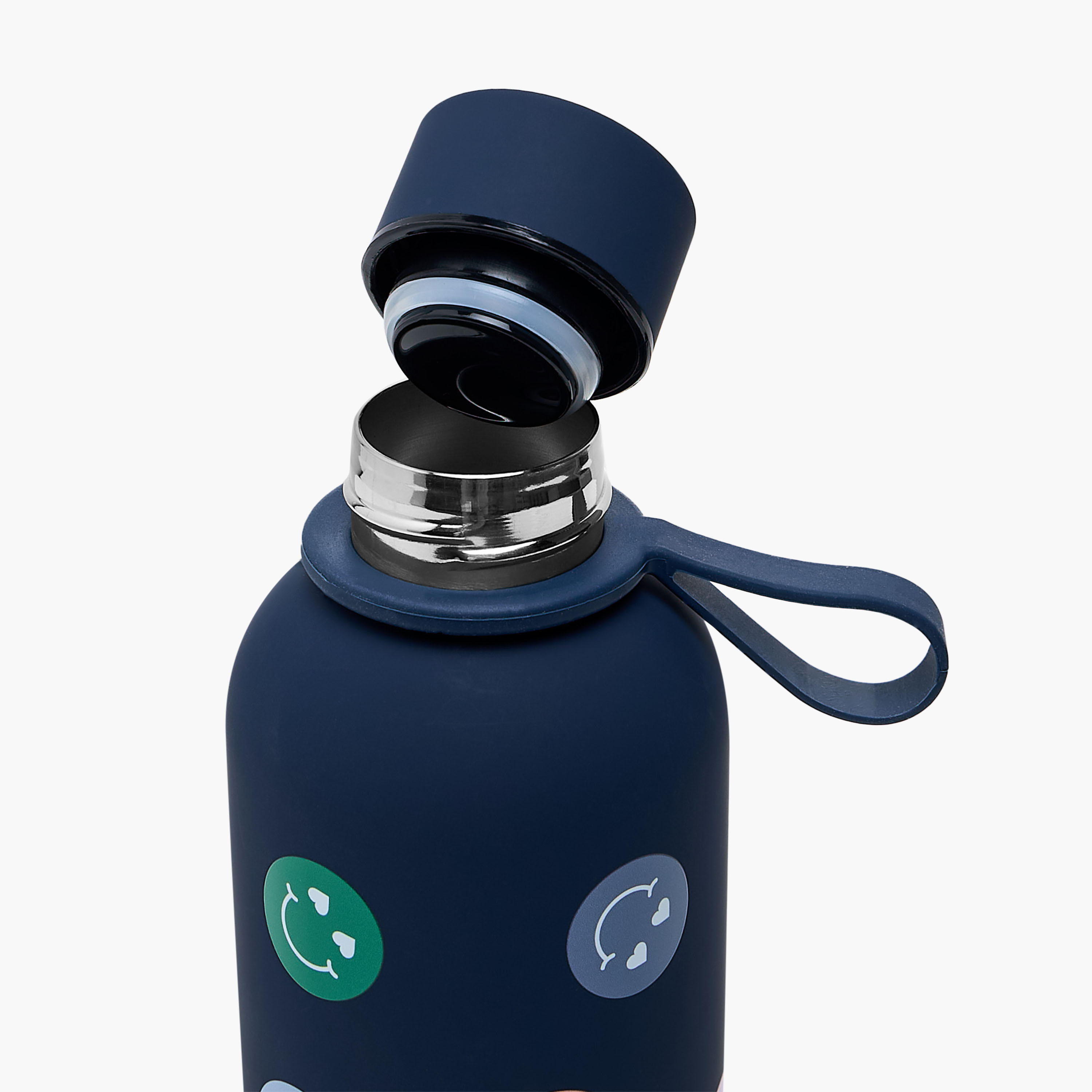 Keep Smiling Print Stainless Steel Double Wall Water Bottle with Handle - 500 ml-household-dining-drinkserveware-bottles-image-5
