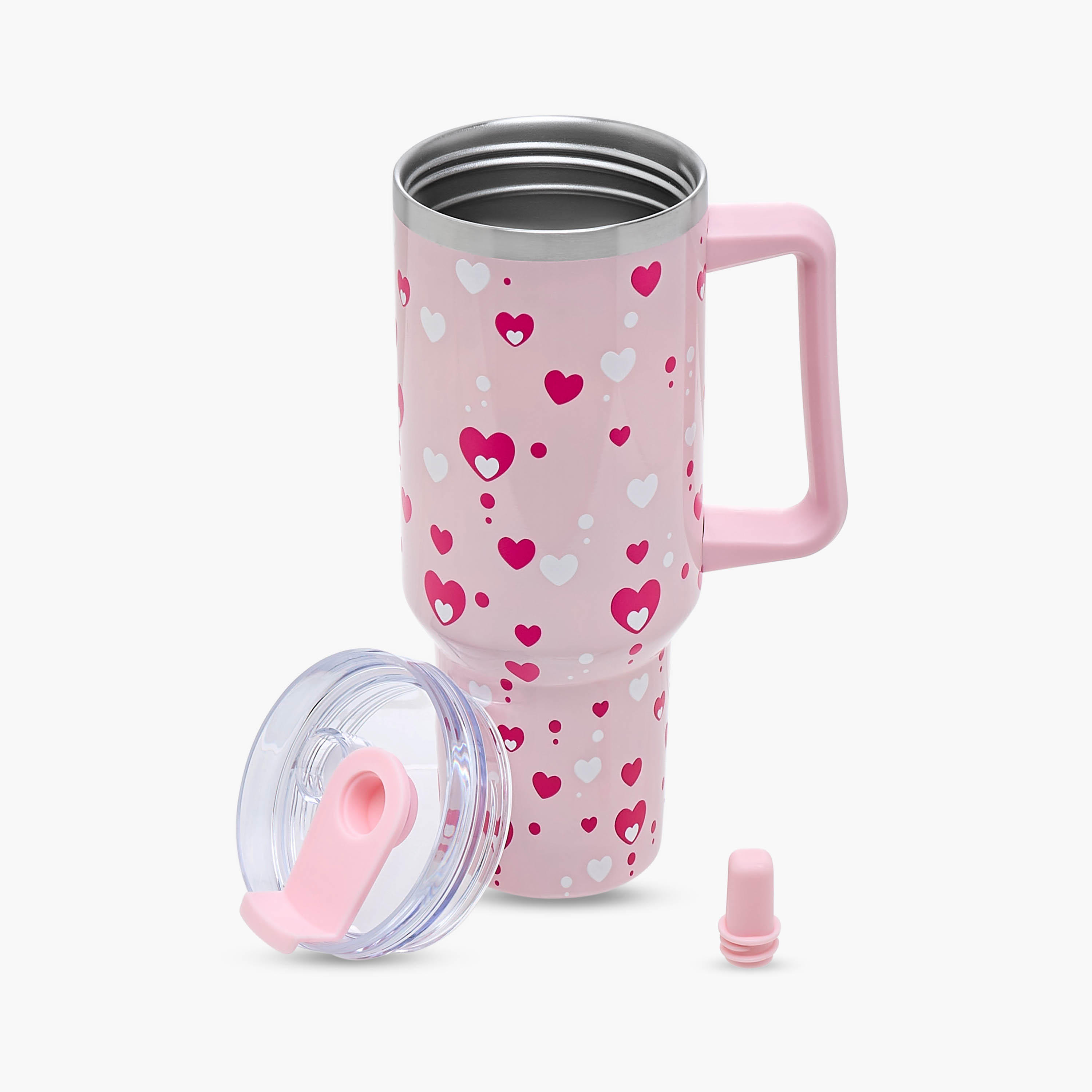 Heart Print Stainless Steel Tumbler with Straw and Cap - 1.2 L-school-waterbottles-image-2