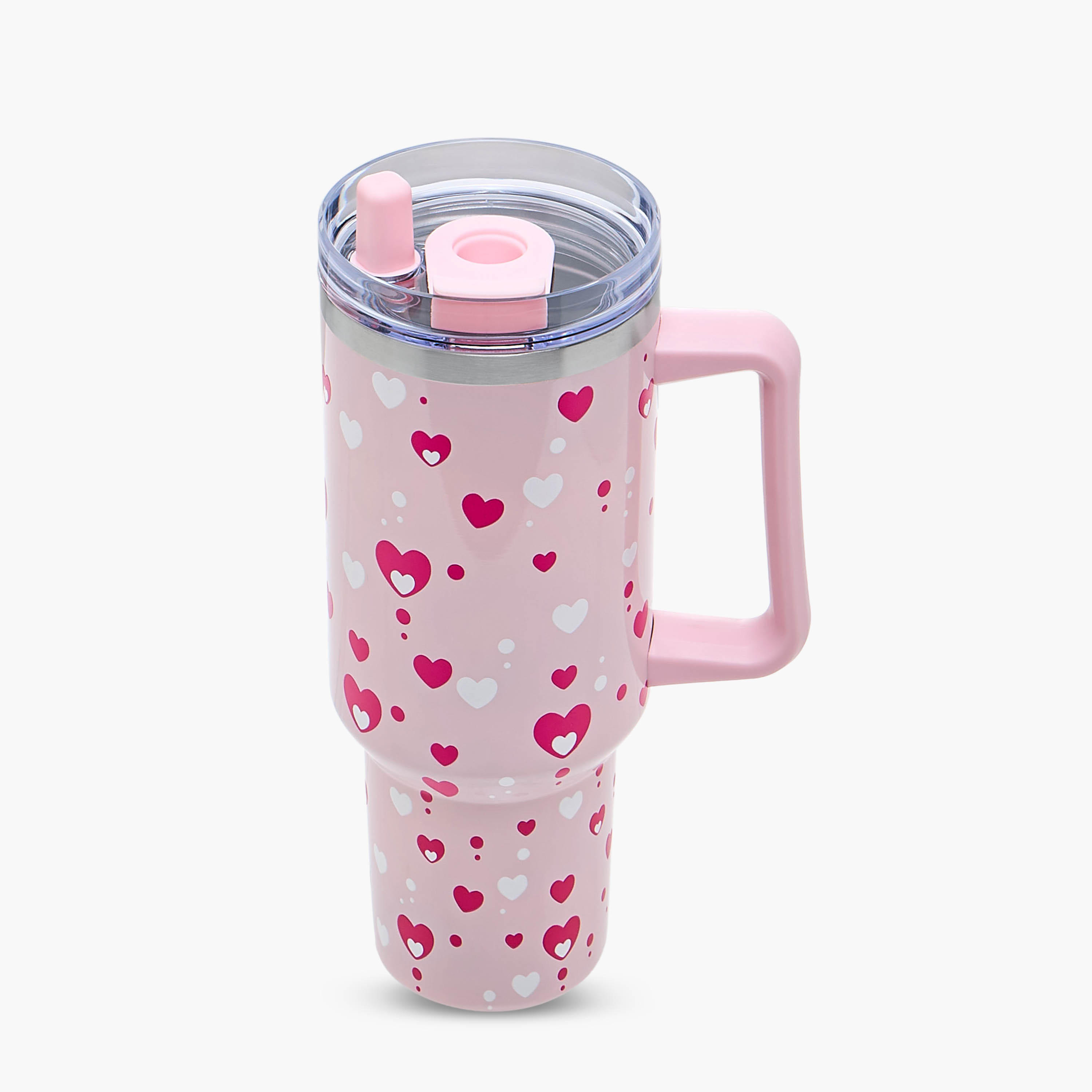 Heart Print Stainless Steel Tumbler with Straw and Cap - 1.2 L-school-waterbottles-image-3