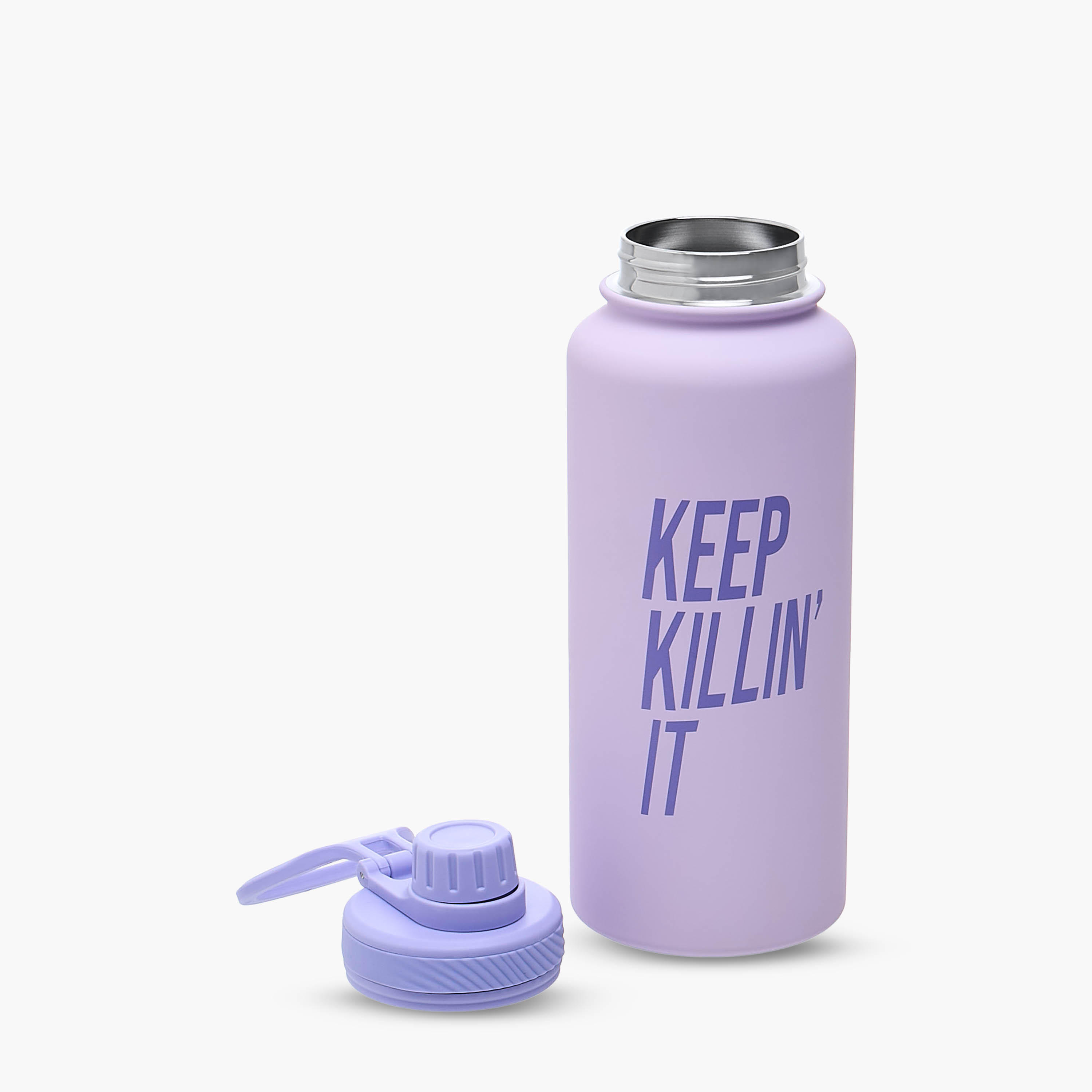 Slogan Print Stainless Steel Double Wall Water Bottle with Handle - 1 L-household-dining-drinkserveware-bottles-image-2