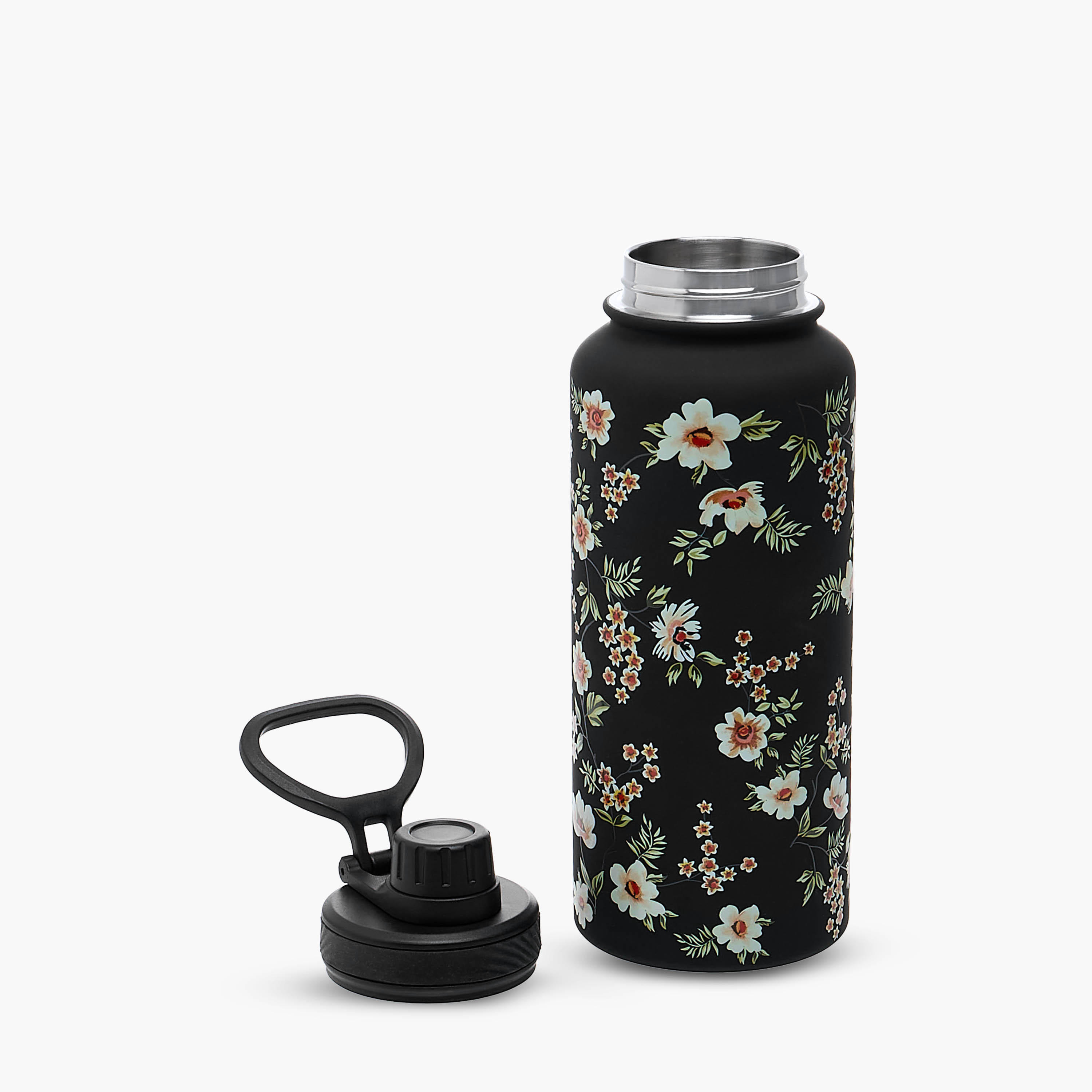 Floral Print Stainless Steel Water Bottle with Spout - 1 L-household-dining-drinkserveware-bottles-image-2
