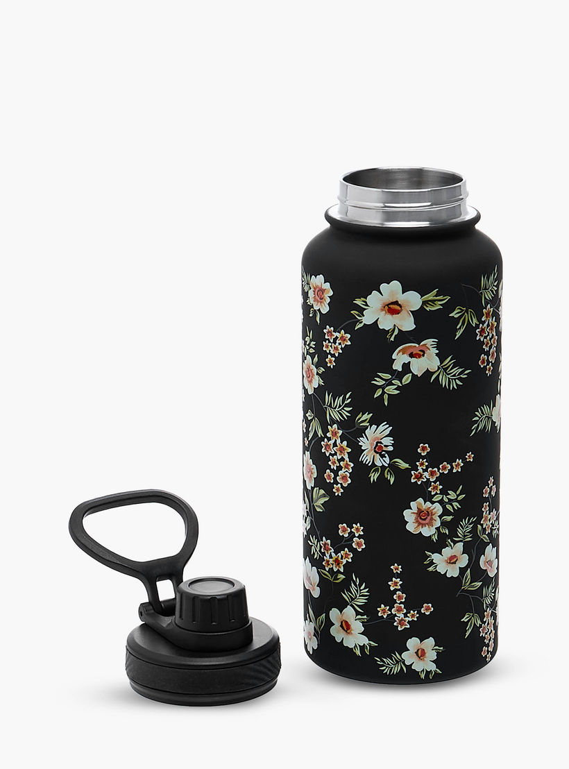 Floral Print Stainless Steel Water Bottle with Spout - 1 L-household-dining-drinkserveware-bottles-image-2