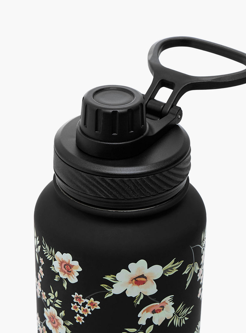Floral Print Stainless Steel Water Bottle with Spout - 1 L-household-dining-drinkserveware-bottles-image-3