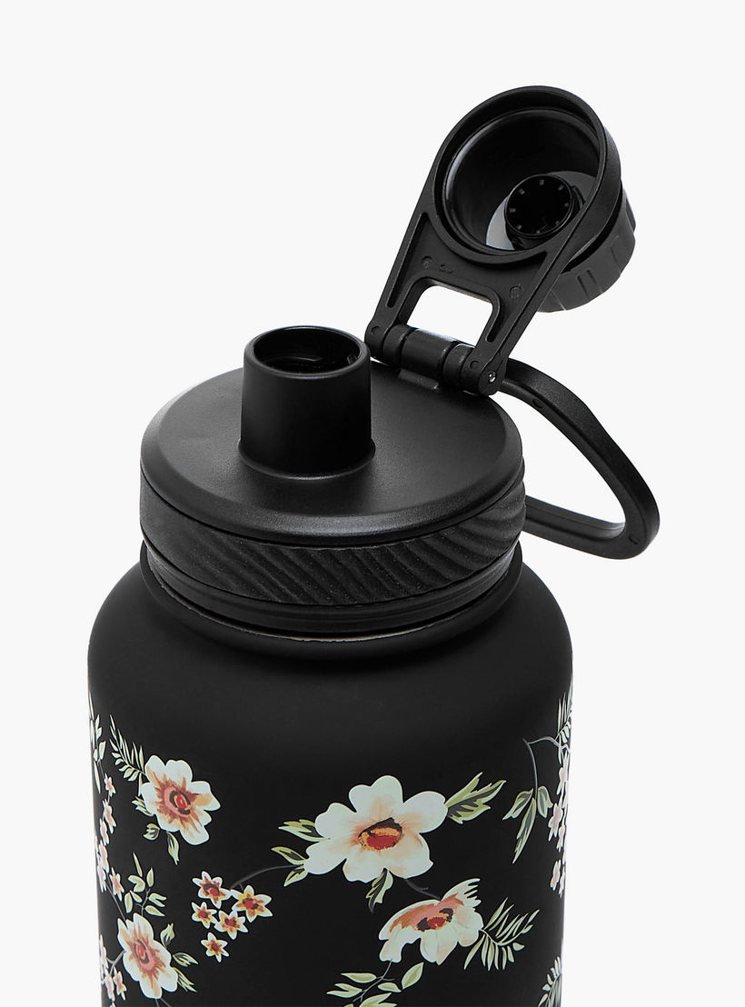 Floral Print Stainless Steel Water Bottle with Spout - 1 L-household-dining-drinkserveware-bottles-image-4