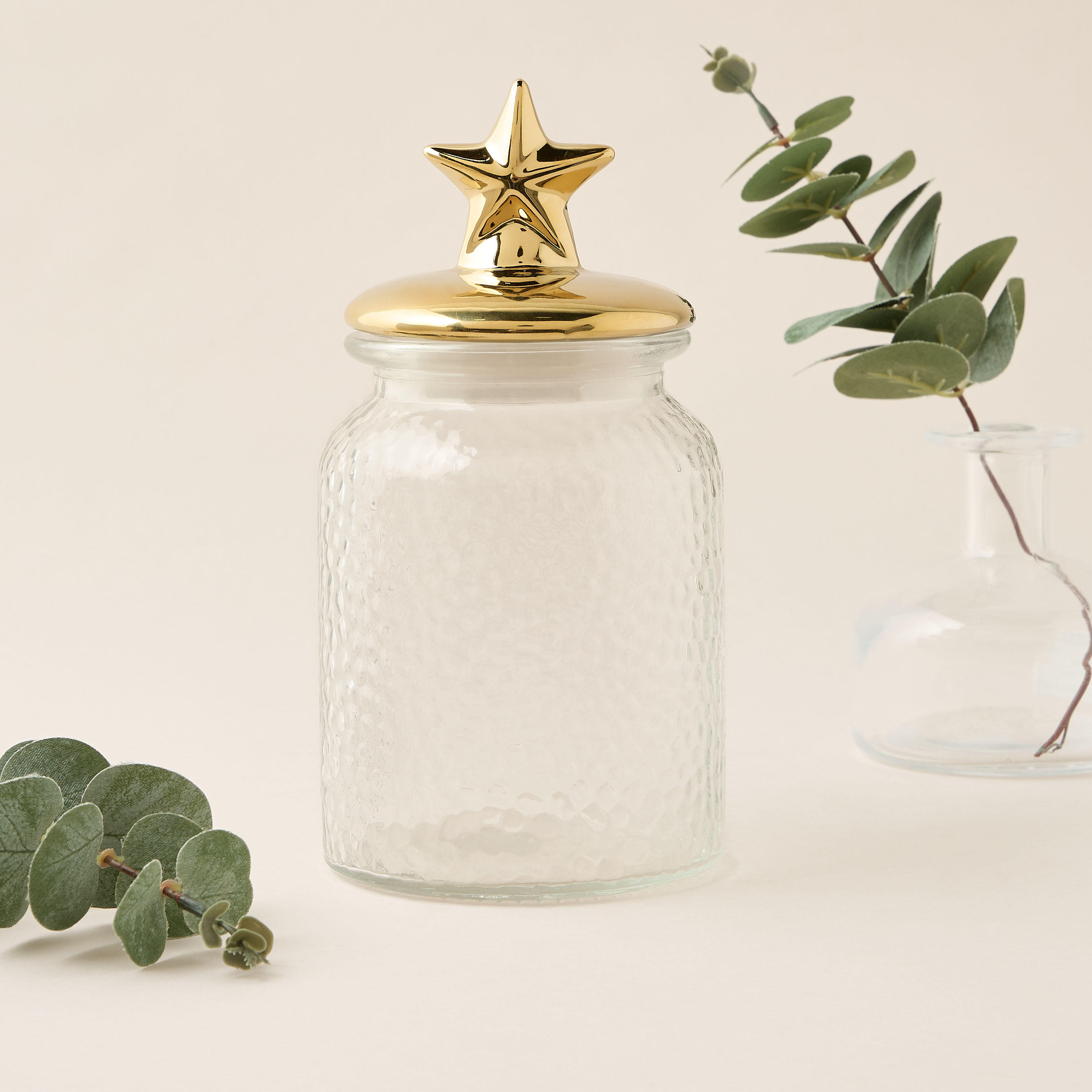 وعاء زجاجي بارز الملمس بغطاء بنجمة-household-kitchen-foodstorage-canistersandjars-image-1
