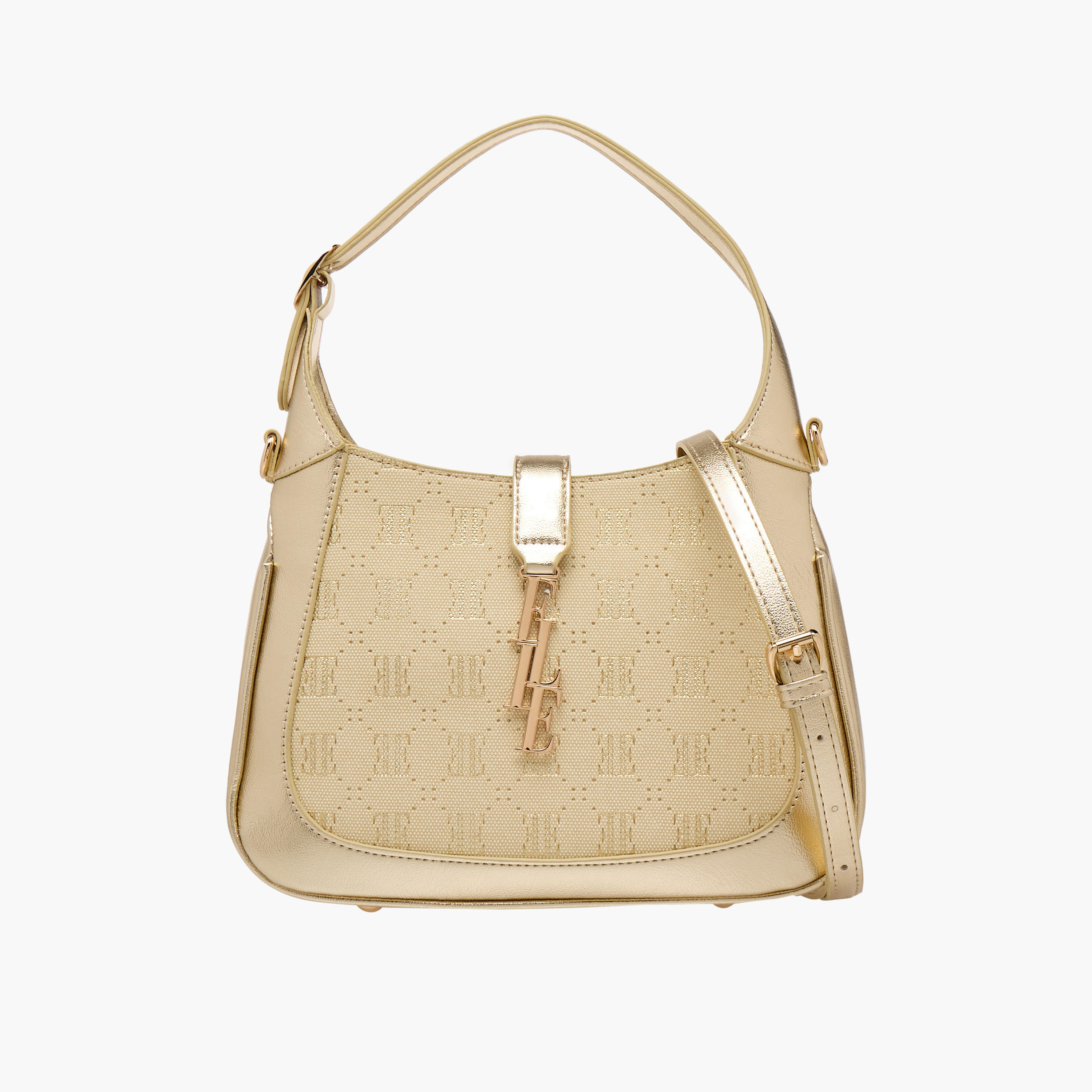 Elle Monogram Debossed Shoulder Bag with Detachable Strap-women-bagsandwallets-handbags-image-1