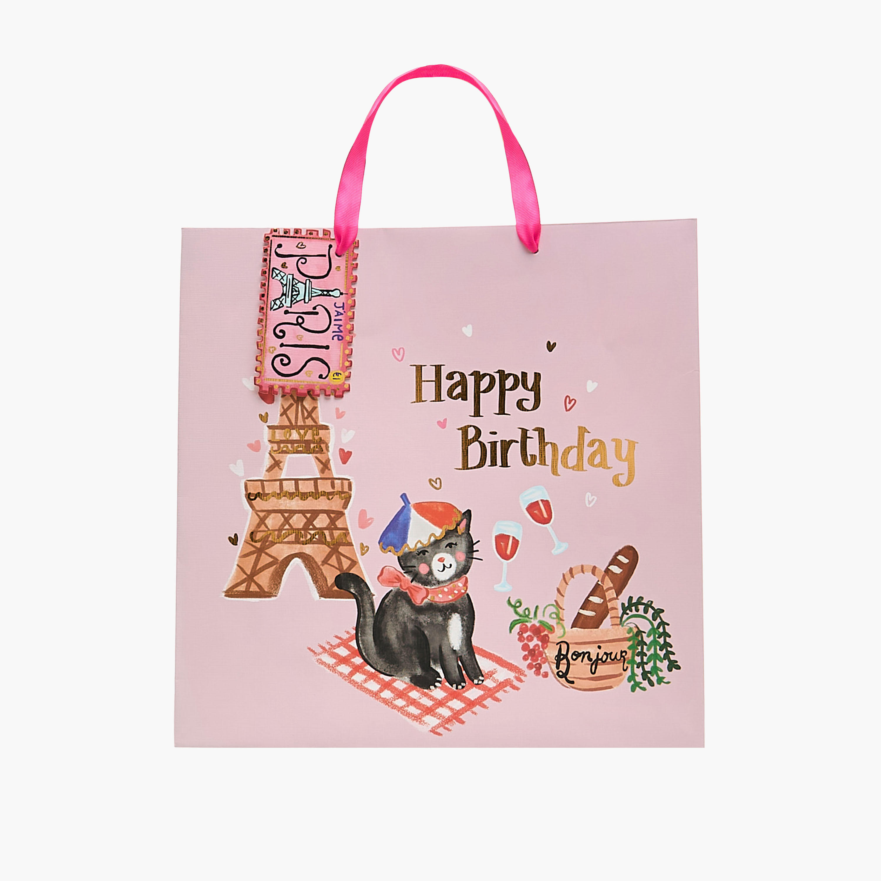Paris Happy Birthday Print Paper Gift Bag - Large-household-giftingaccessories-giftings-image-1