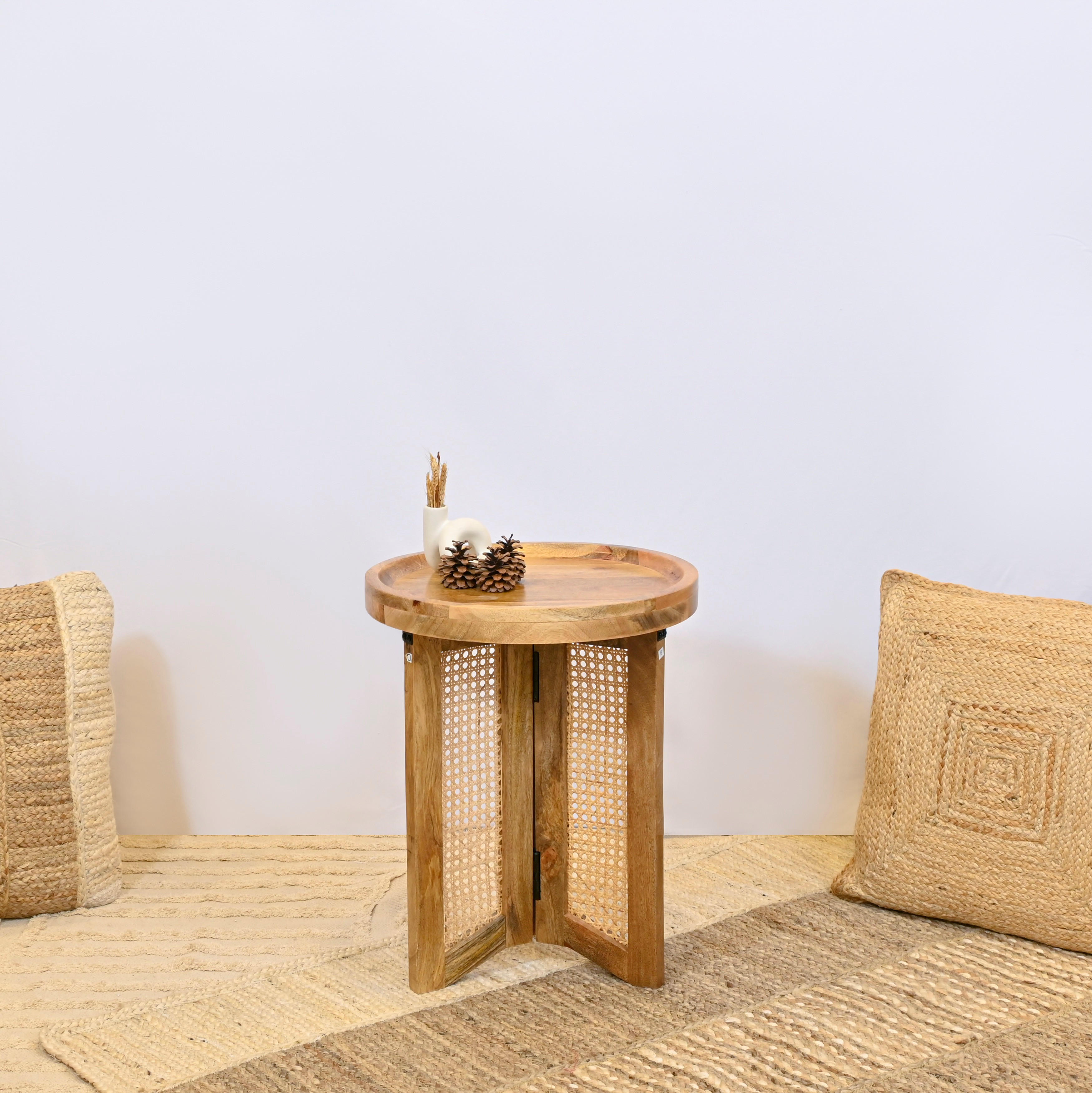 Crafted by Lifestyle Wooden Top Accent Table with Rattan Legs-furniture-livingroom-sideandendtables-image-1