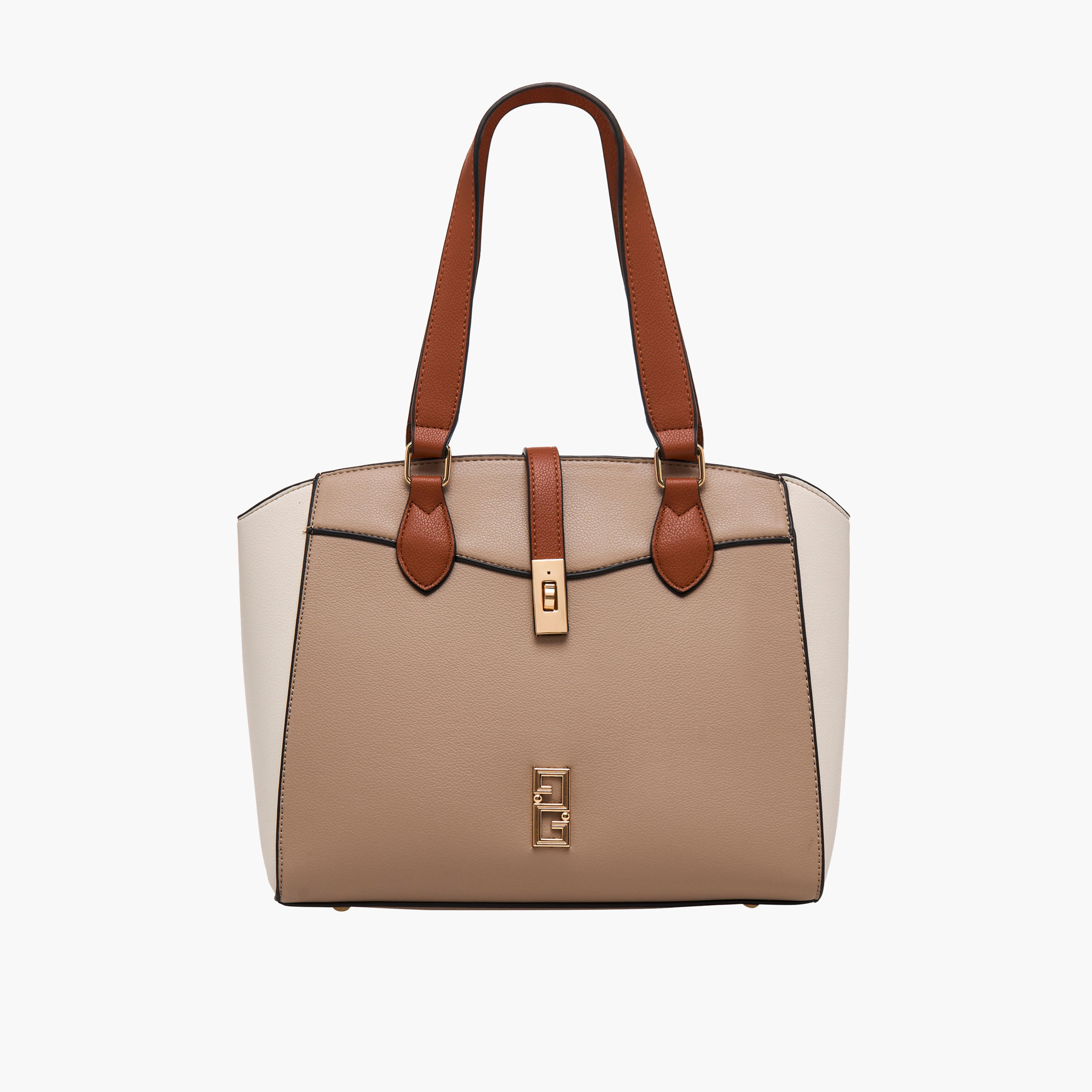 Adore Textured Tote Bag with Twist Lock Closure-women-bagsandwallets-handbags-image-1