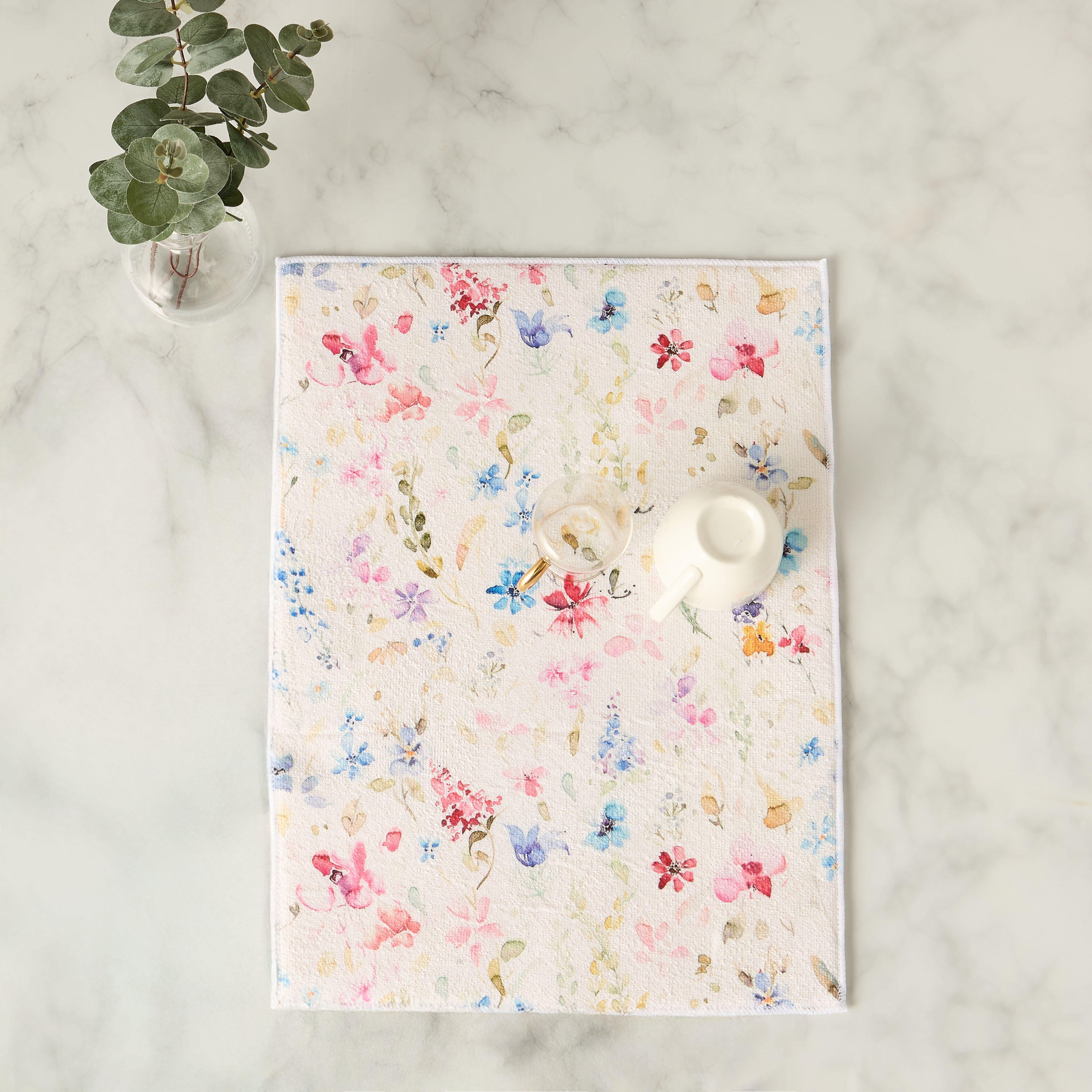Floral Print Drying Mat - 38x51 cms-household-kitchen-kitchenlinen-kitchentowelsandlinen-image-1