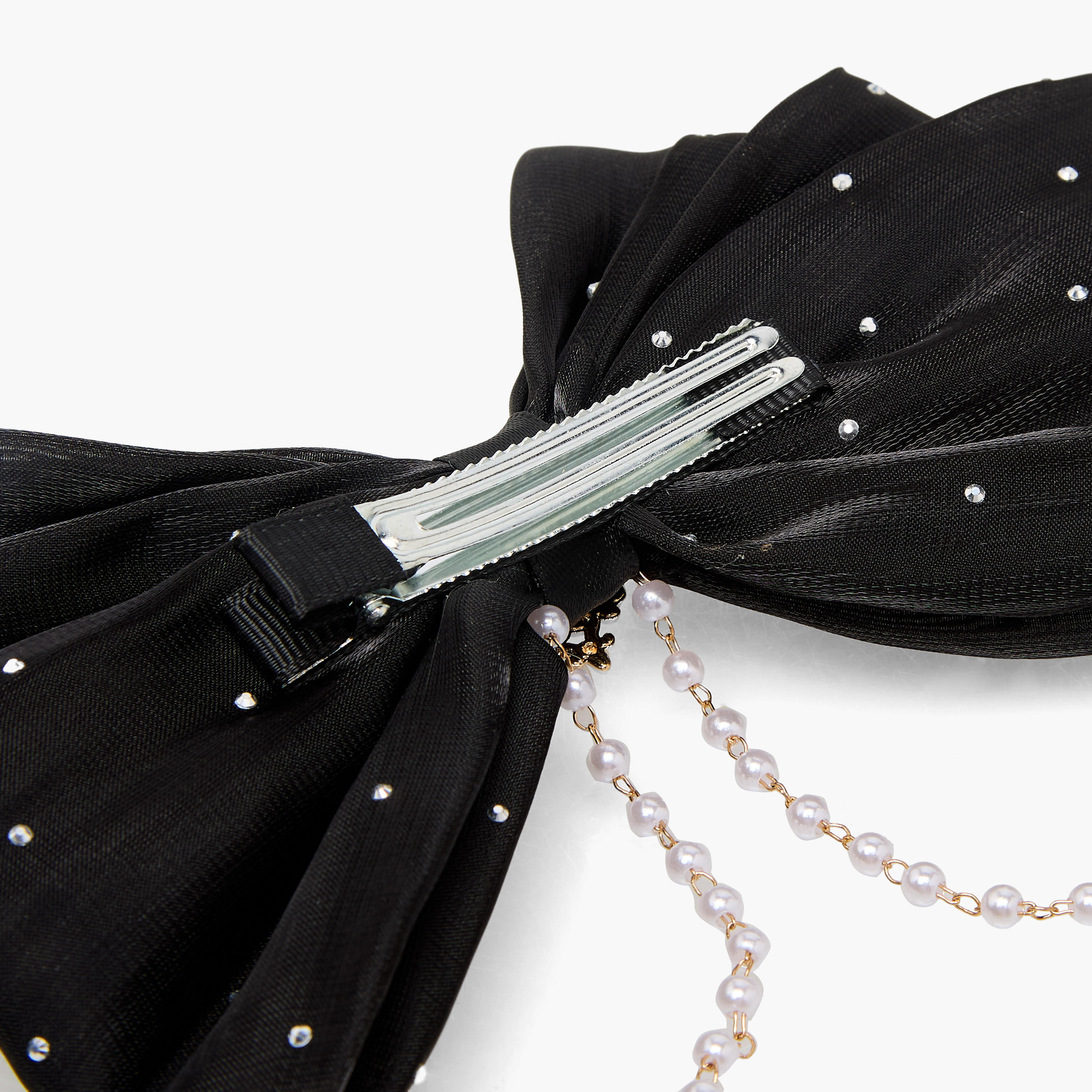 Bow Shape Barrette Hair Clip with Stone and Pearl Embellishments-women-hairaccessories-clips-image-4