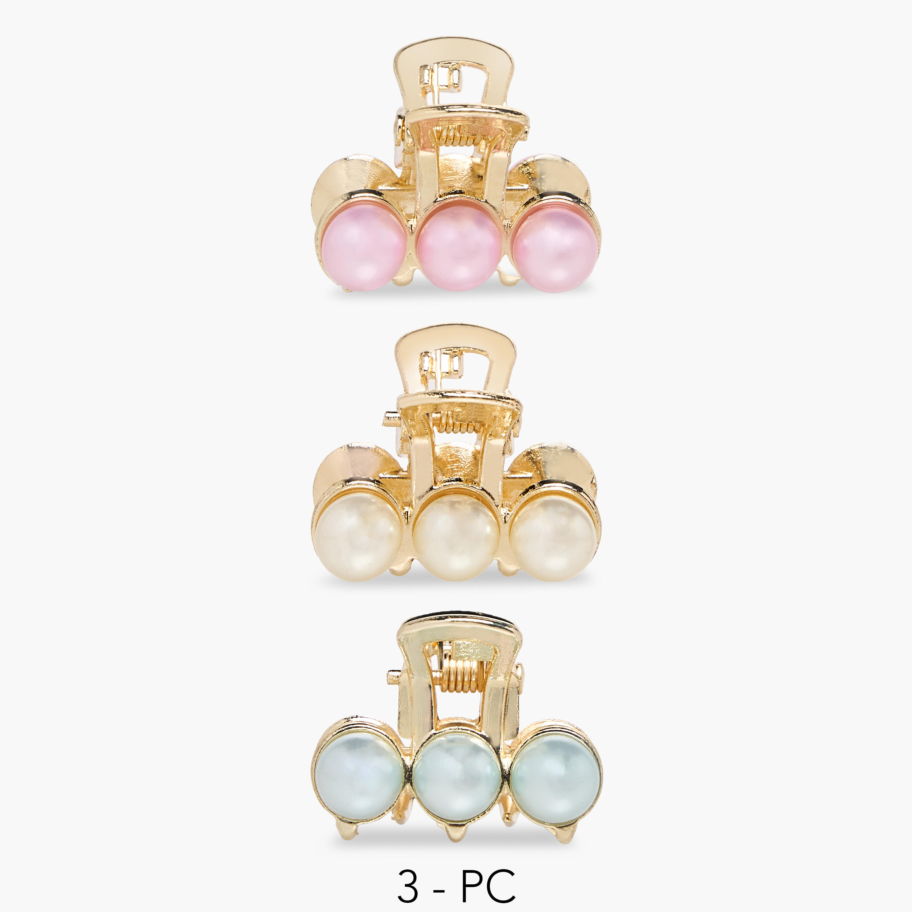 Pack of 3 Metallic Hair Clamps with Pearl Detail-women-hairaccessories-clamps-image-1