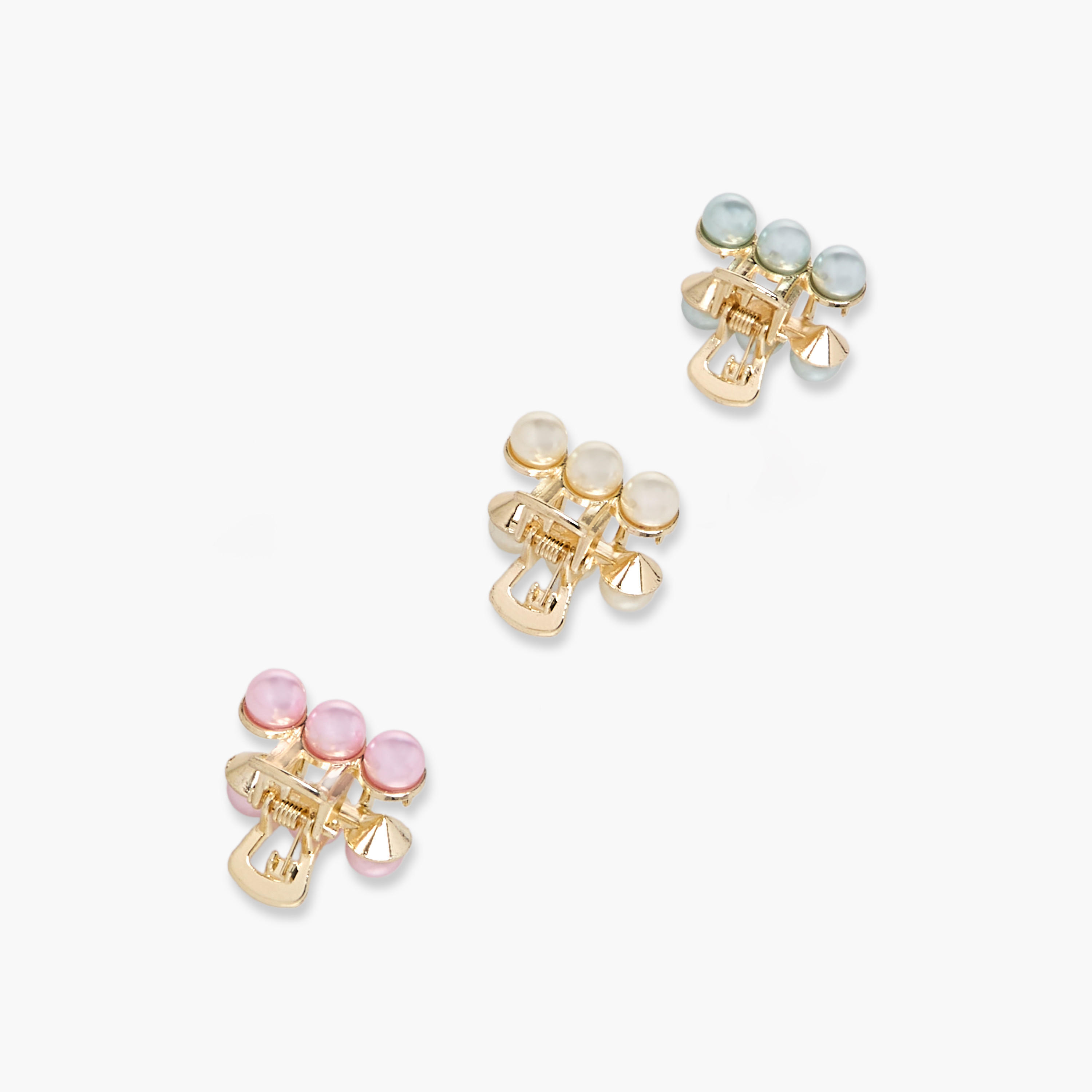 Pack of 3 Metallic Hair Clamps with Pearl Detail-women-hairaccessories-clamps-image-5