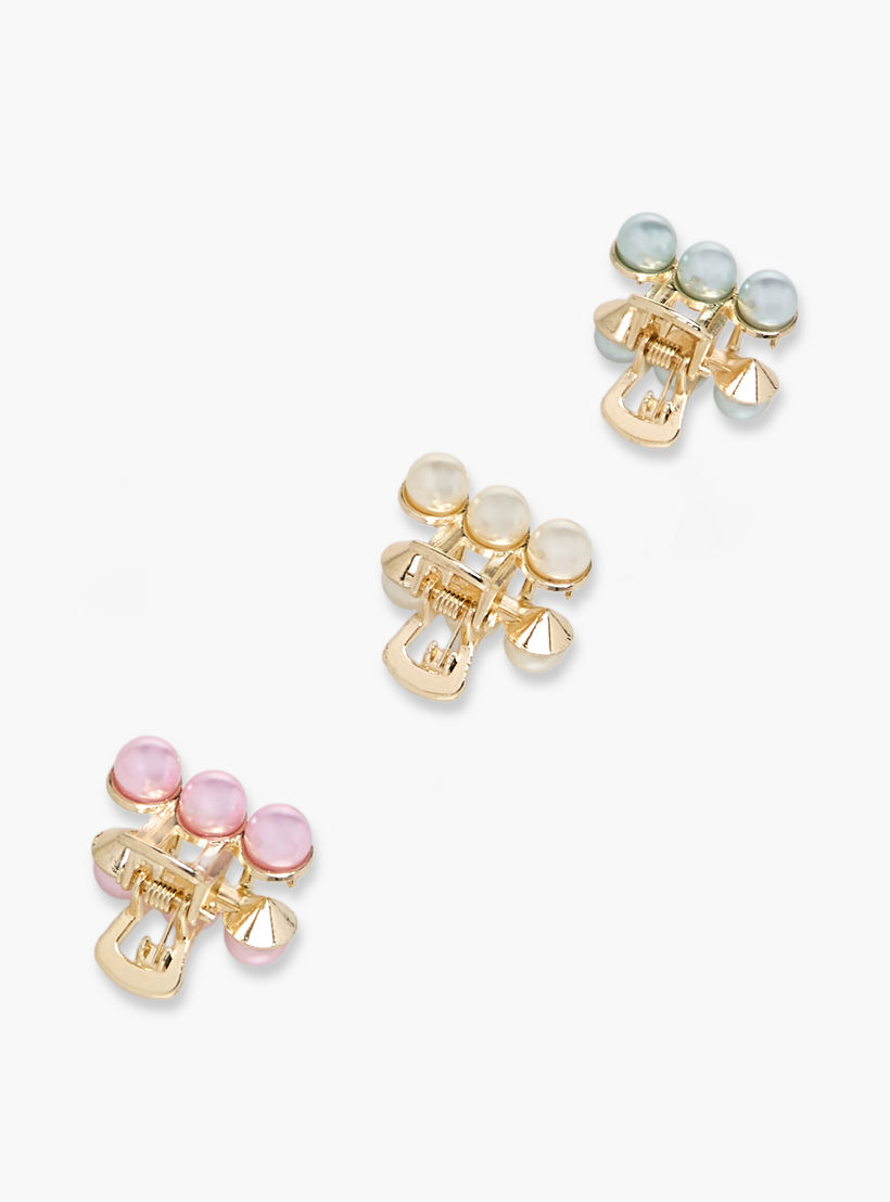 Pack of 3 Metallic Hair Clamps with Pearl Detail-women-hairaccessories-clamps-image-5