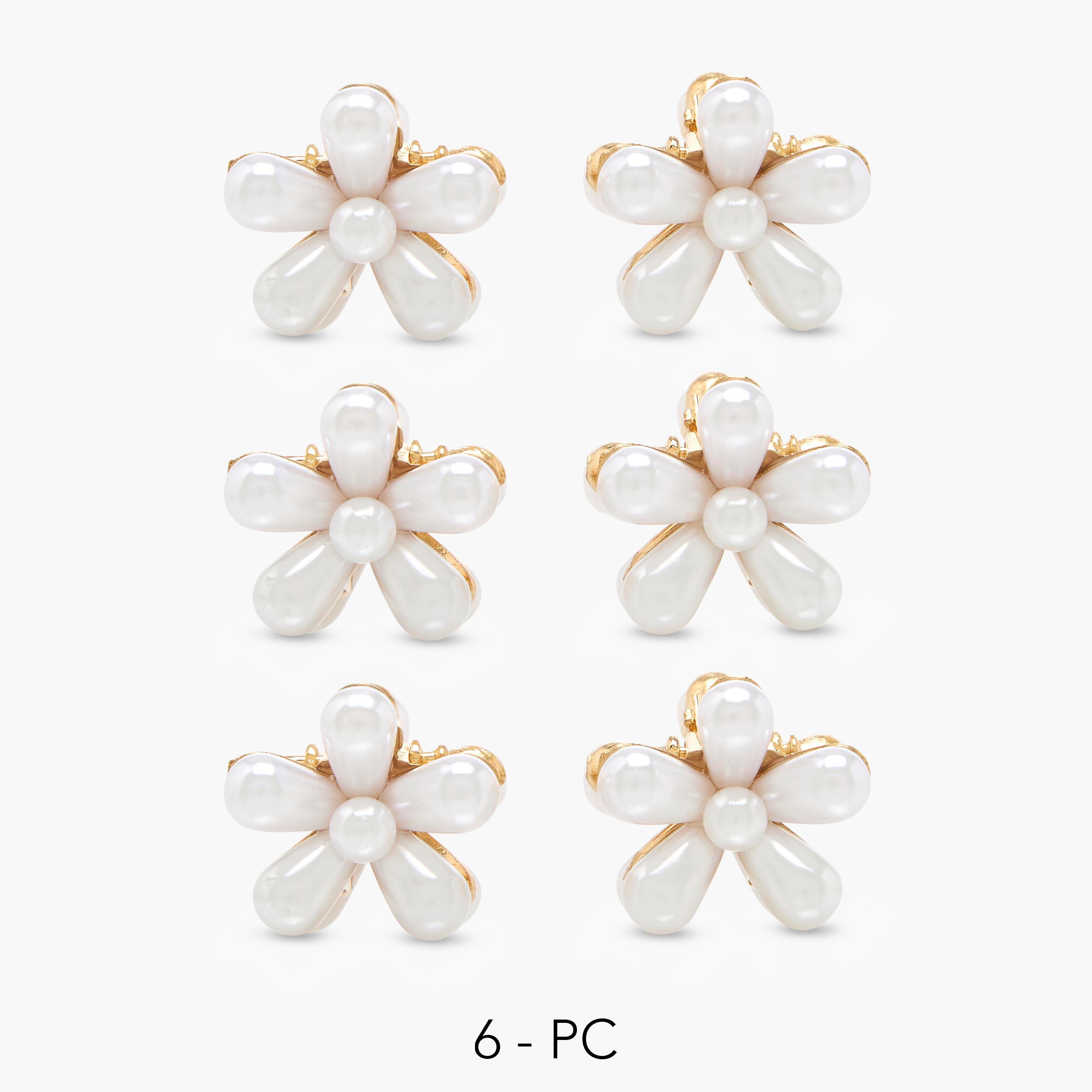 طقم مشابك شعر زهري مزينة باللؤلؤ 6 قطع-women-hairaccessories-clamps-image-1