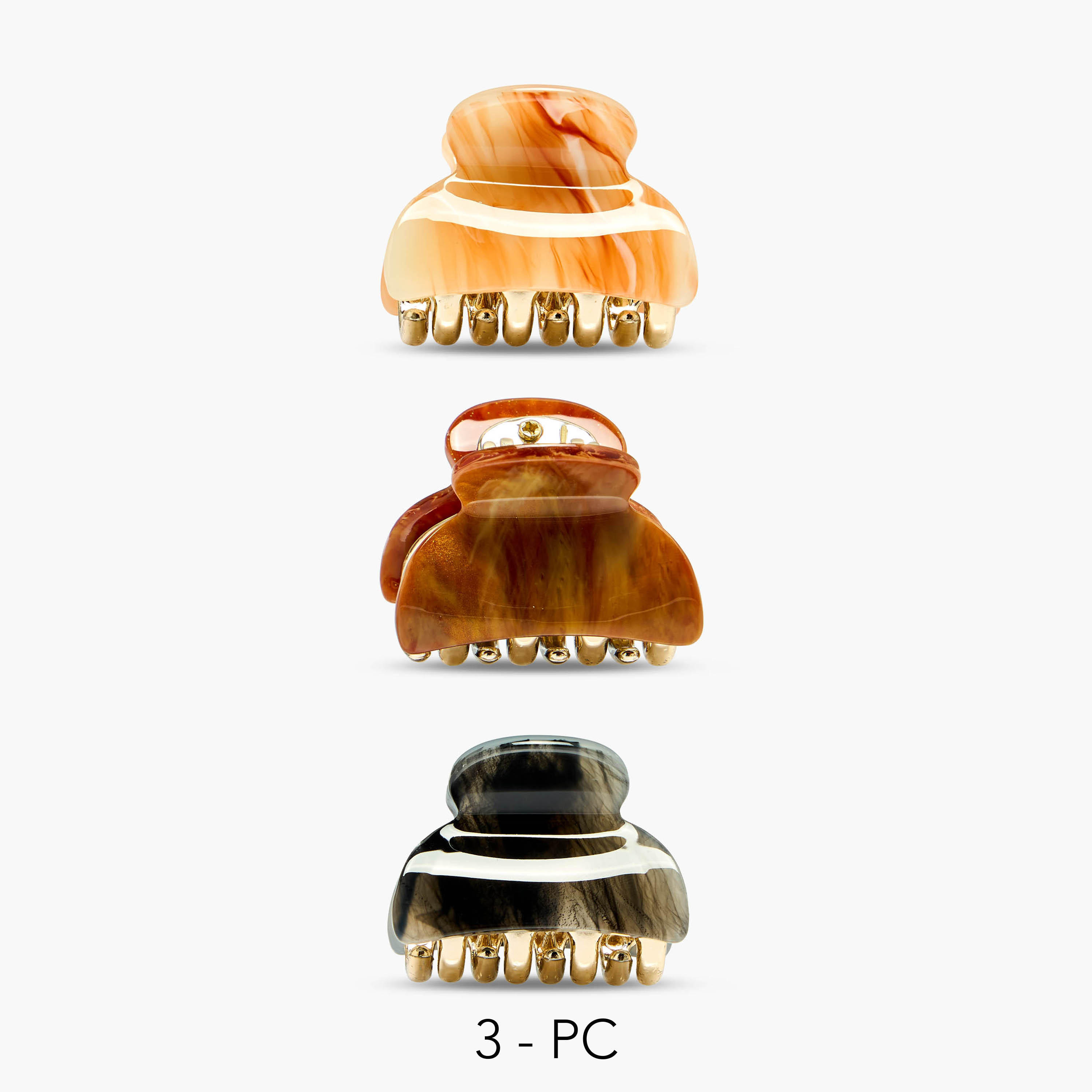Pack of 3 Curved Shape Hair Clamps with Marble Print-women-hairaccessories-clamps-image-1