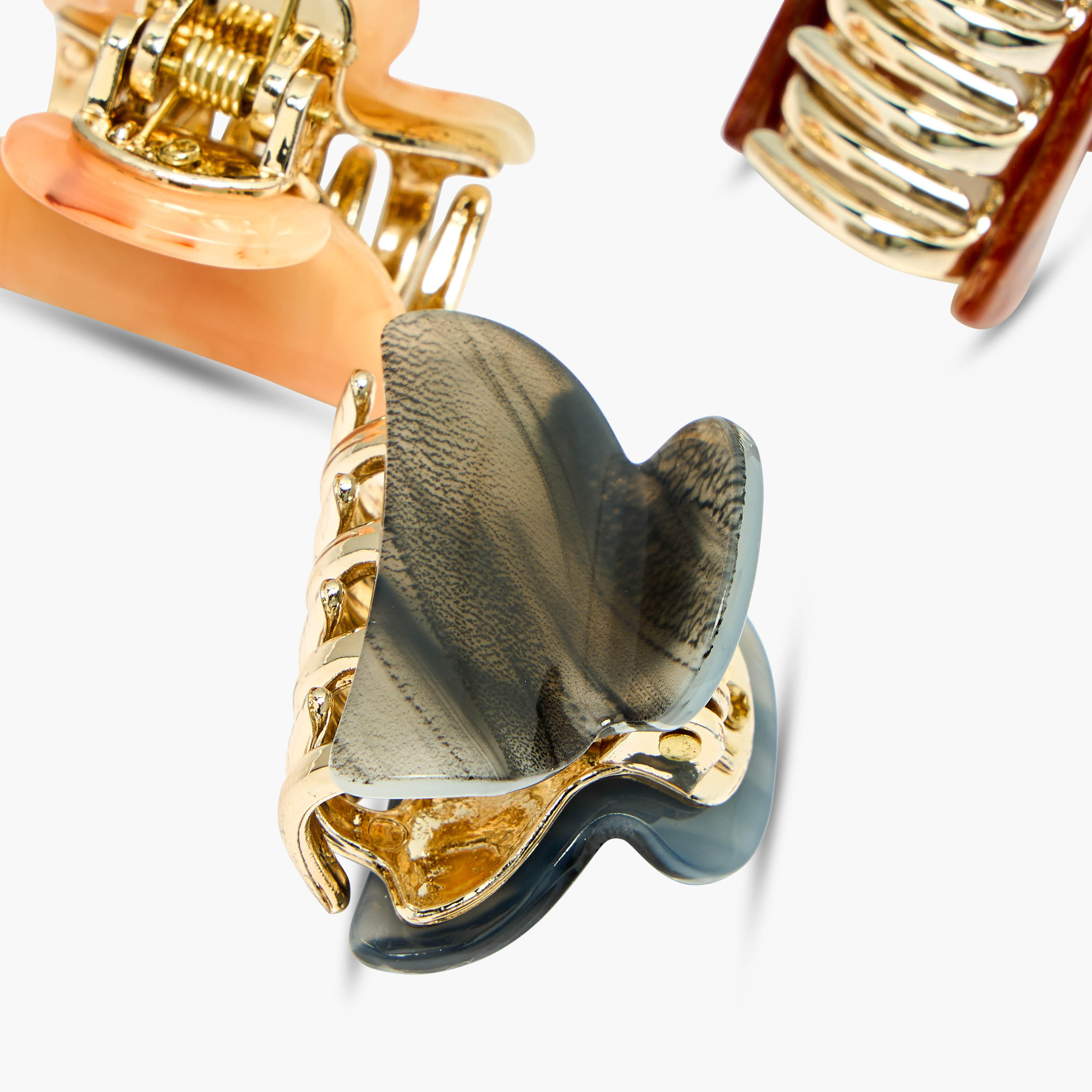 Pack of 3 Curved Shape Hair Clamps with Marble Print-women-hairaccessories-clamps-image-7