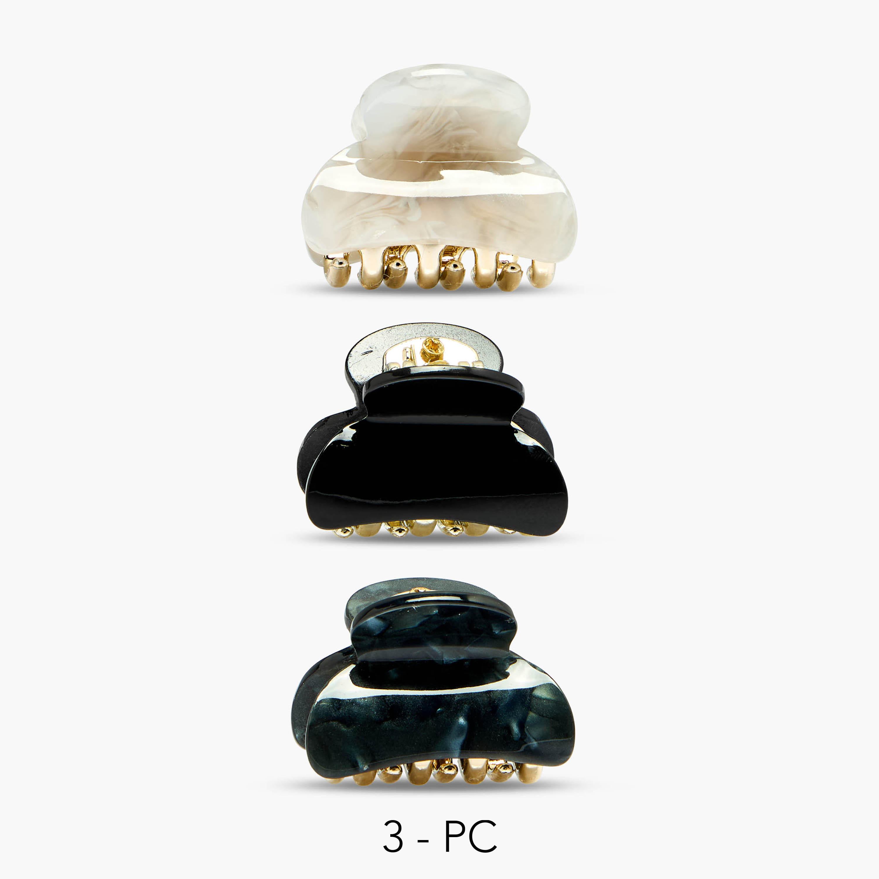Pack of 3 Curved Shape Hair Clamps with Pearl Marble Finish-women-hairaccessories-clamps-image-1