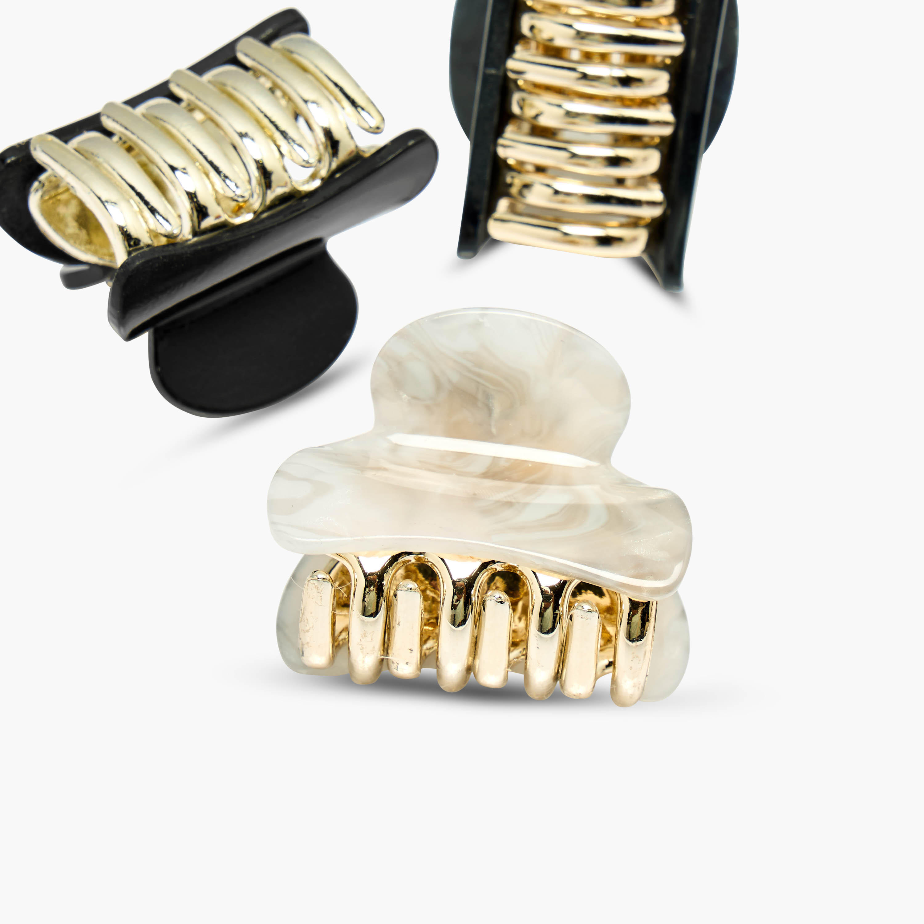 Pack of 3 Curved Shape Hair Clamps with Pearl Marble Finish-women-hairaccessories-clamps-image-6