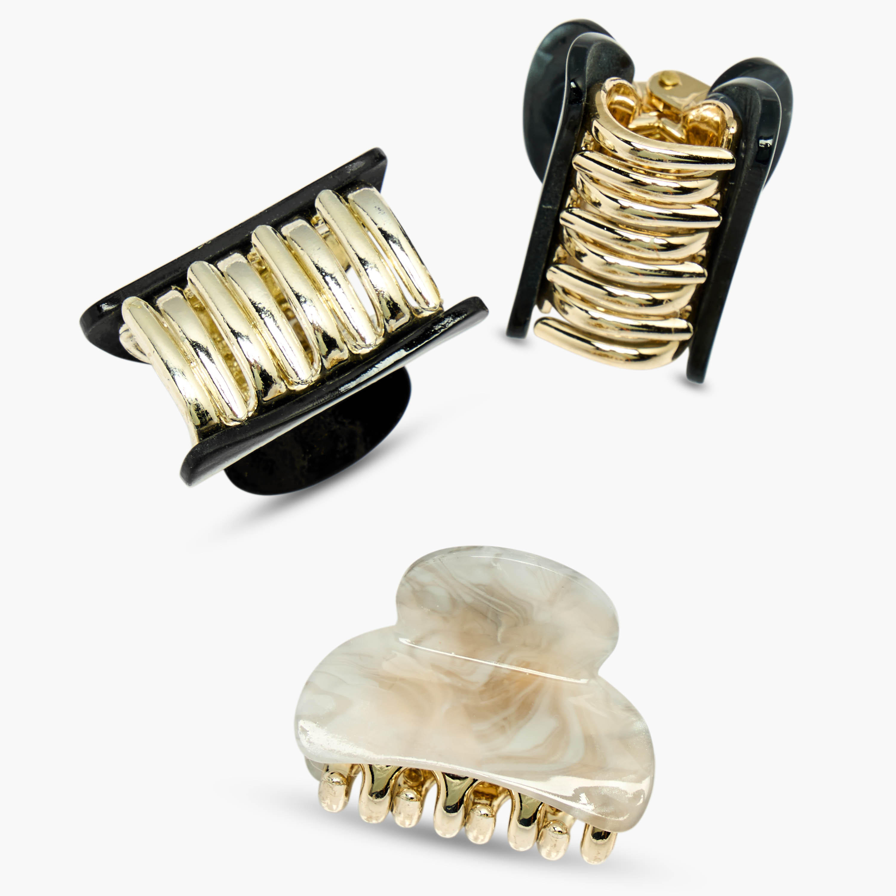 Pack of 3 Curved Shape Hair Clamps with Pearl Marble Finish-women-hairaccessories-clamps-image-7