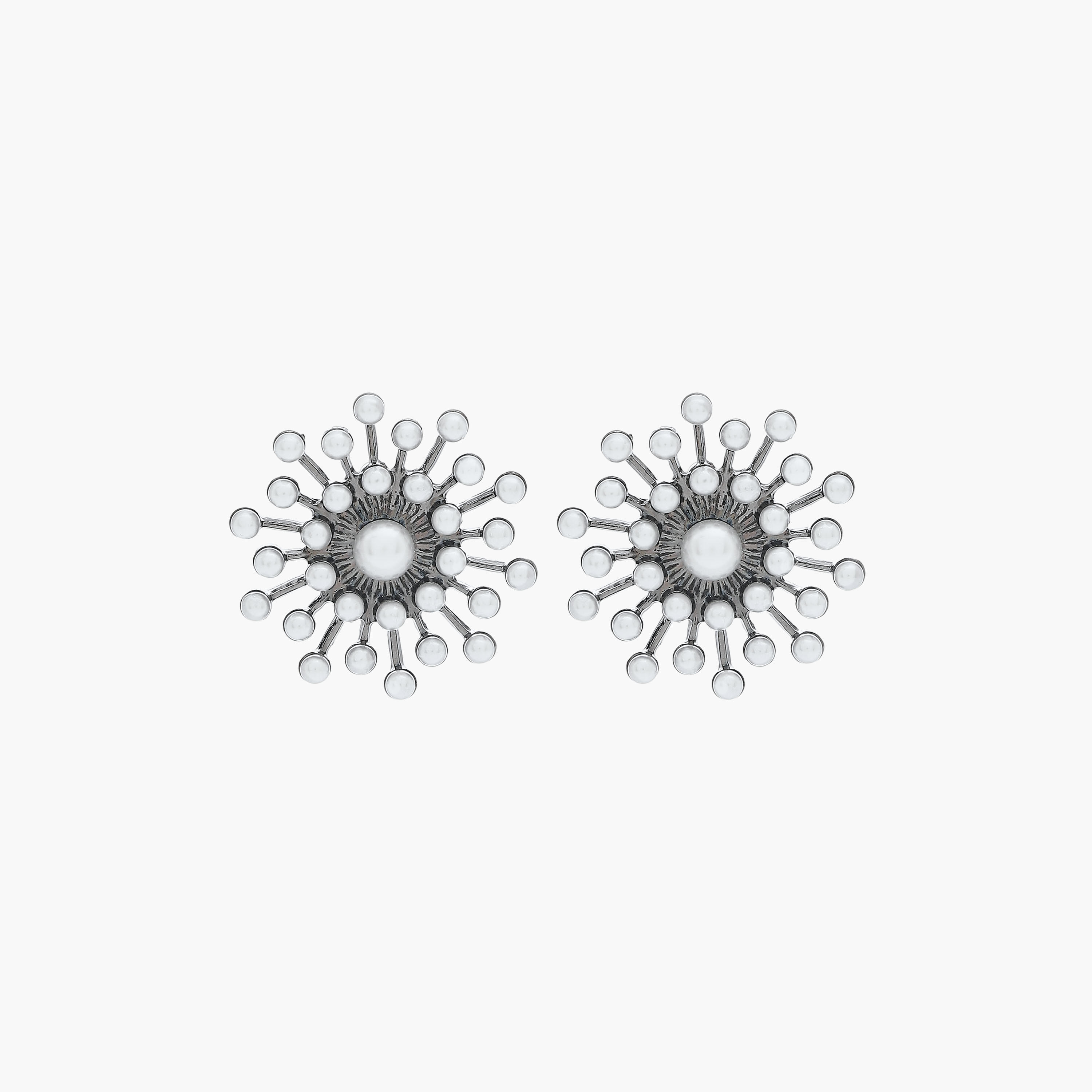 Silver Tone Pearl Embellished Stud Earrings with Pushback Closure-women-watchesandjewellery-jewellery-earrings-image-1