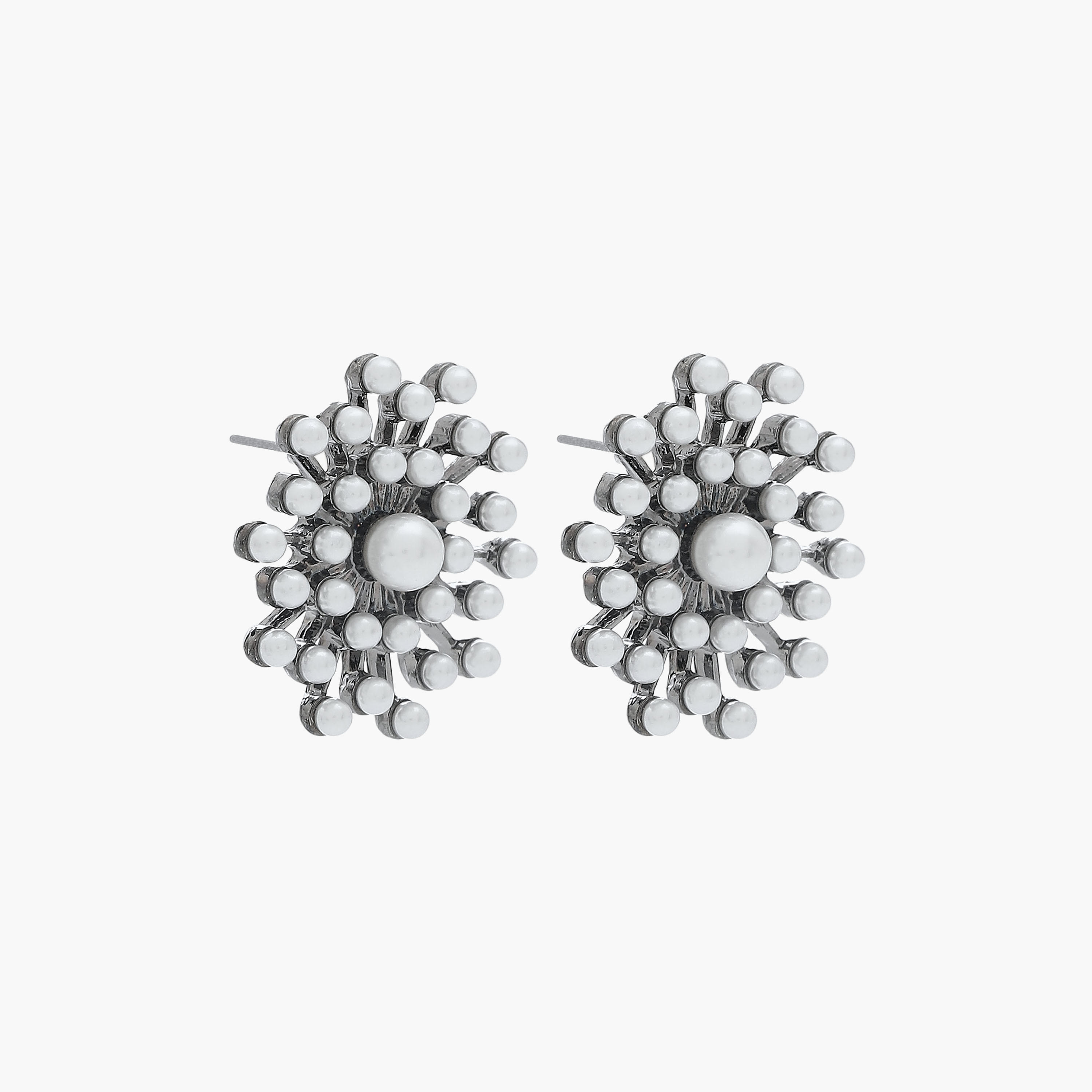 Silver Tone Pearl Embellished Stud Earrings with Pushback Closure-women-watchesandjewellery-jewellery-earrings-image-2