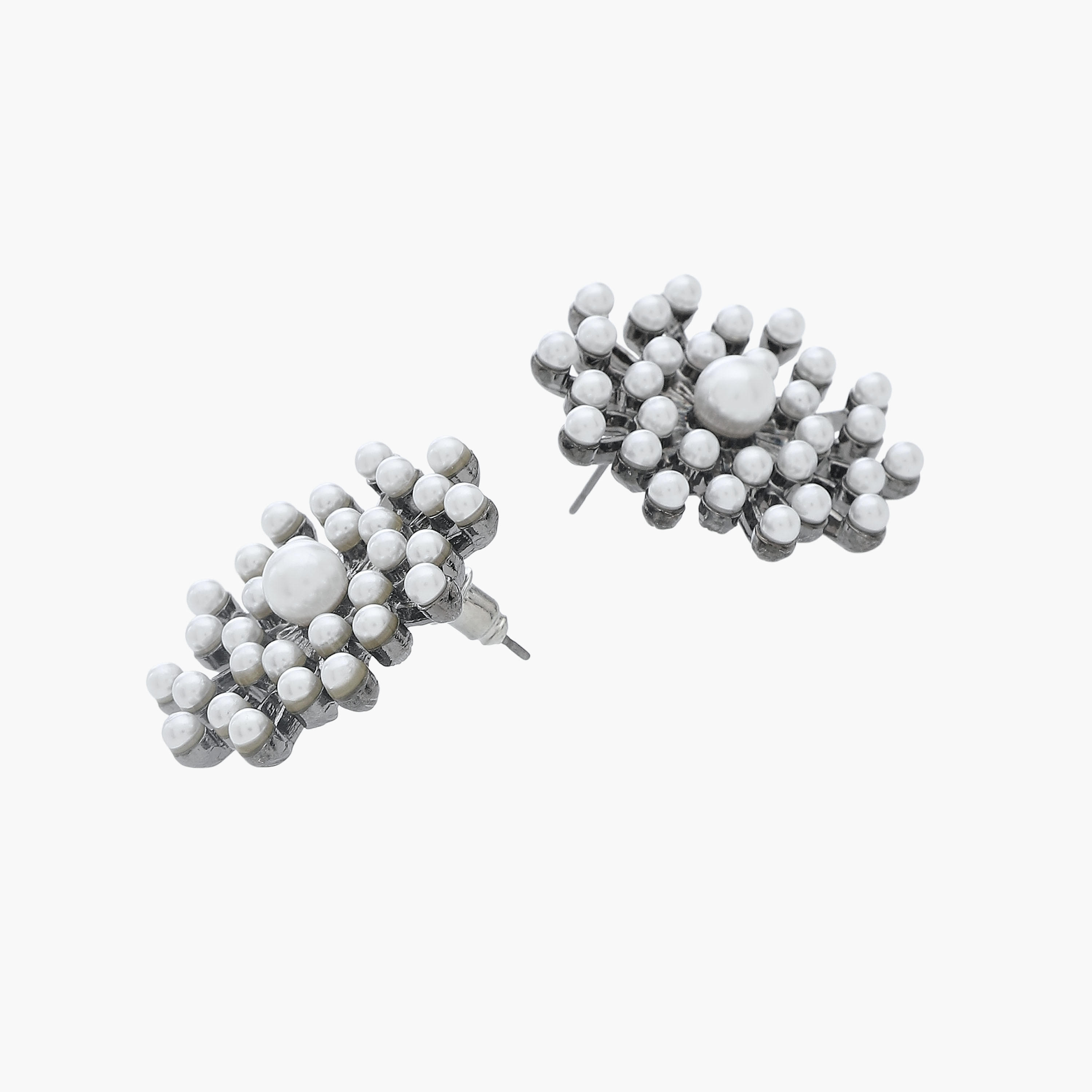 Silver Tone Pearl Embellished Stud Earrings with Pushback Closure-women-watchesandjewellery-jewellery-earrings-image-3