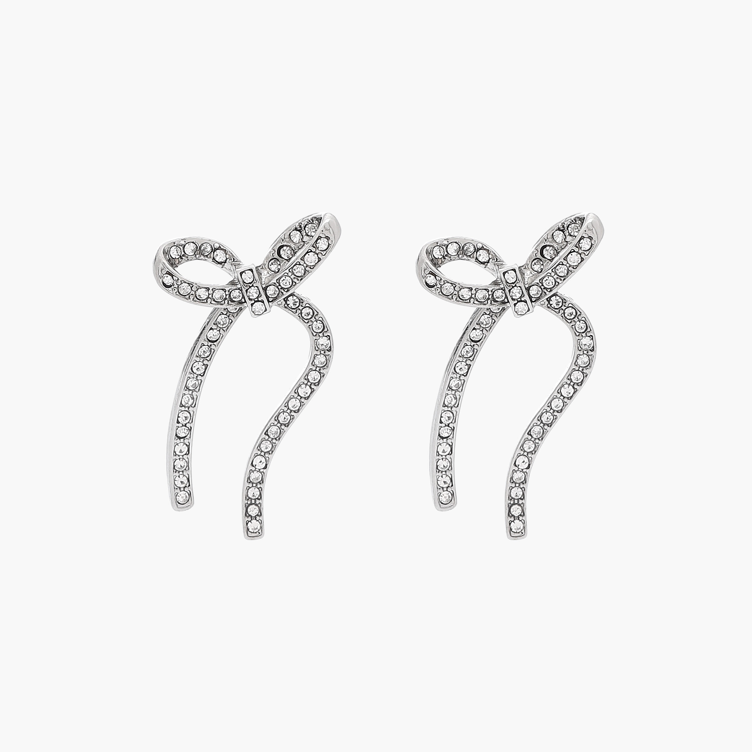 Silver Tone Stone Embellished Bow Earrings with Pushback Closure-women-watchesandjewellery-jewellery-earrings-image-1