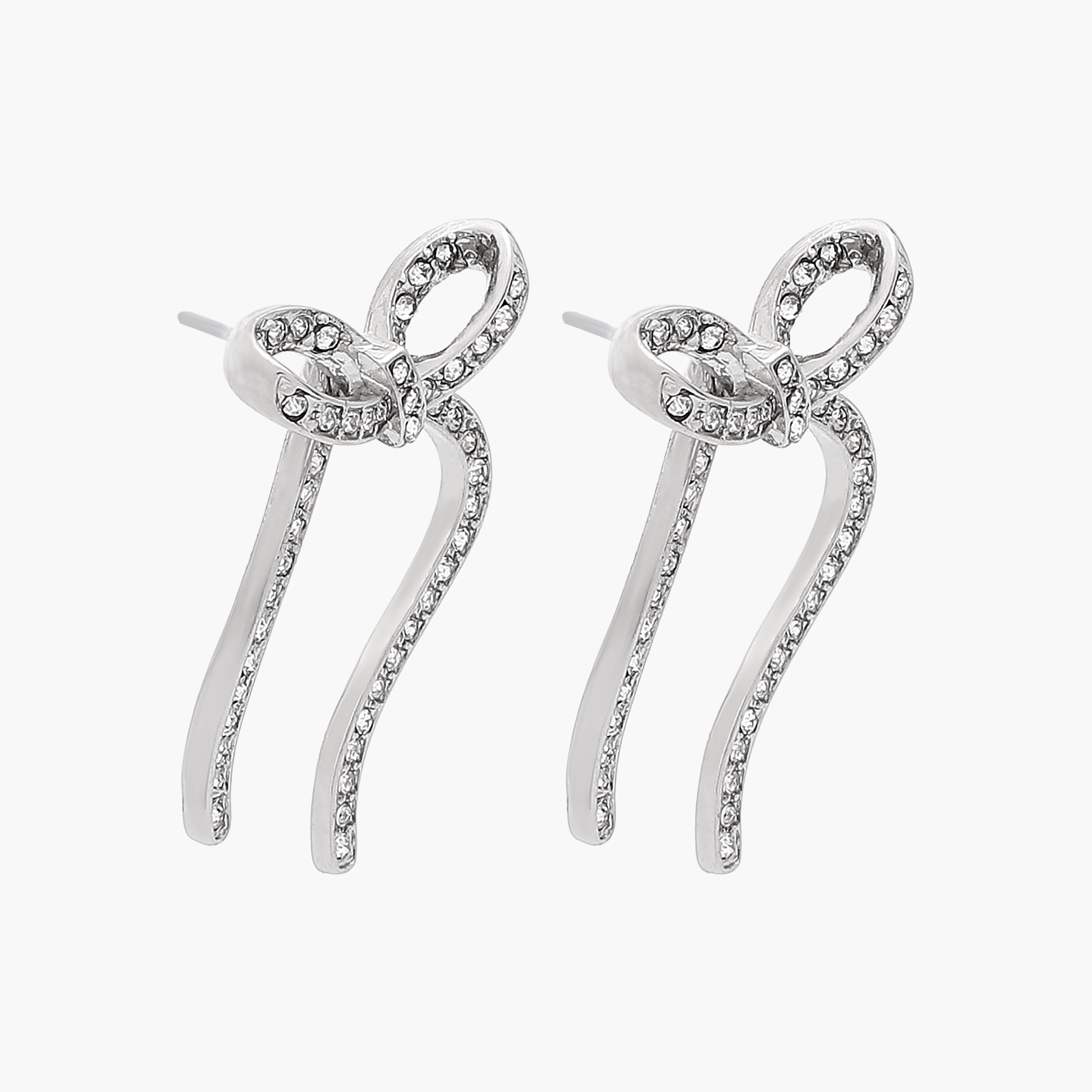 Silver Tone Stone Embellished Bow Earrings with Pushback Closure-women-watchesandjewellery-jewellery-earrings-image-2