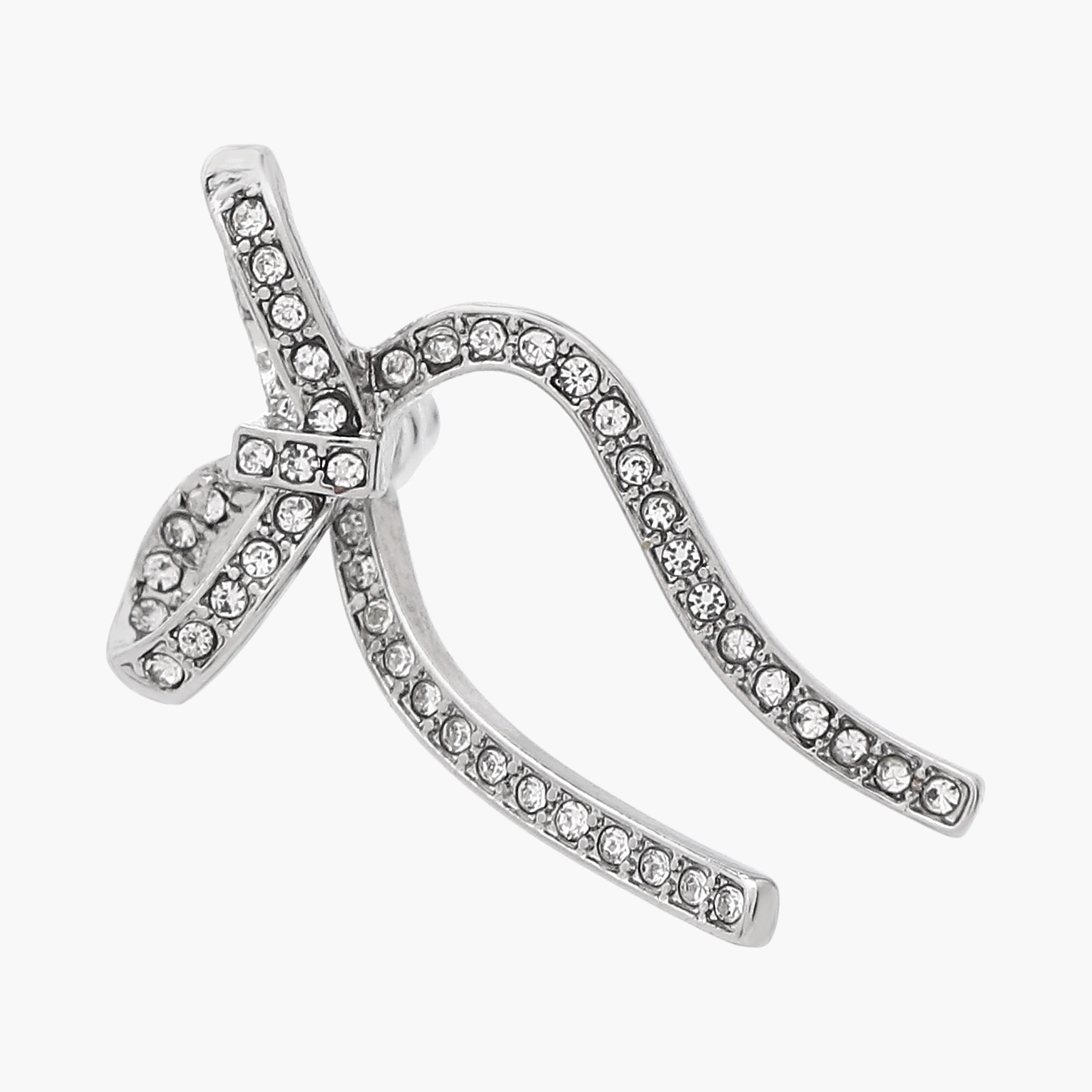 Silver Tone Stone Embellished Bow Earrings with Pushback Closure-women-watchesandjewellery-jewellery-earrings-image-4
