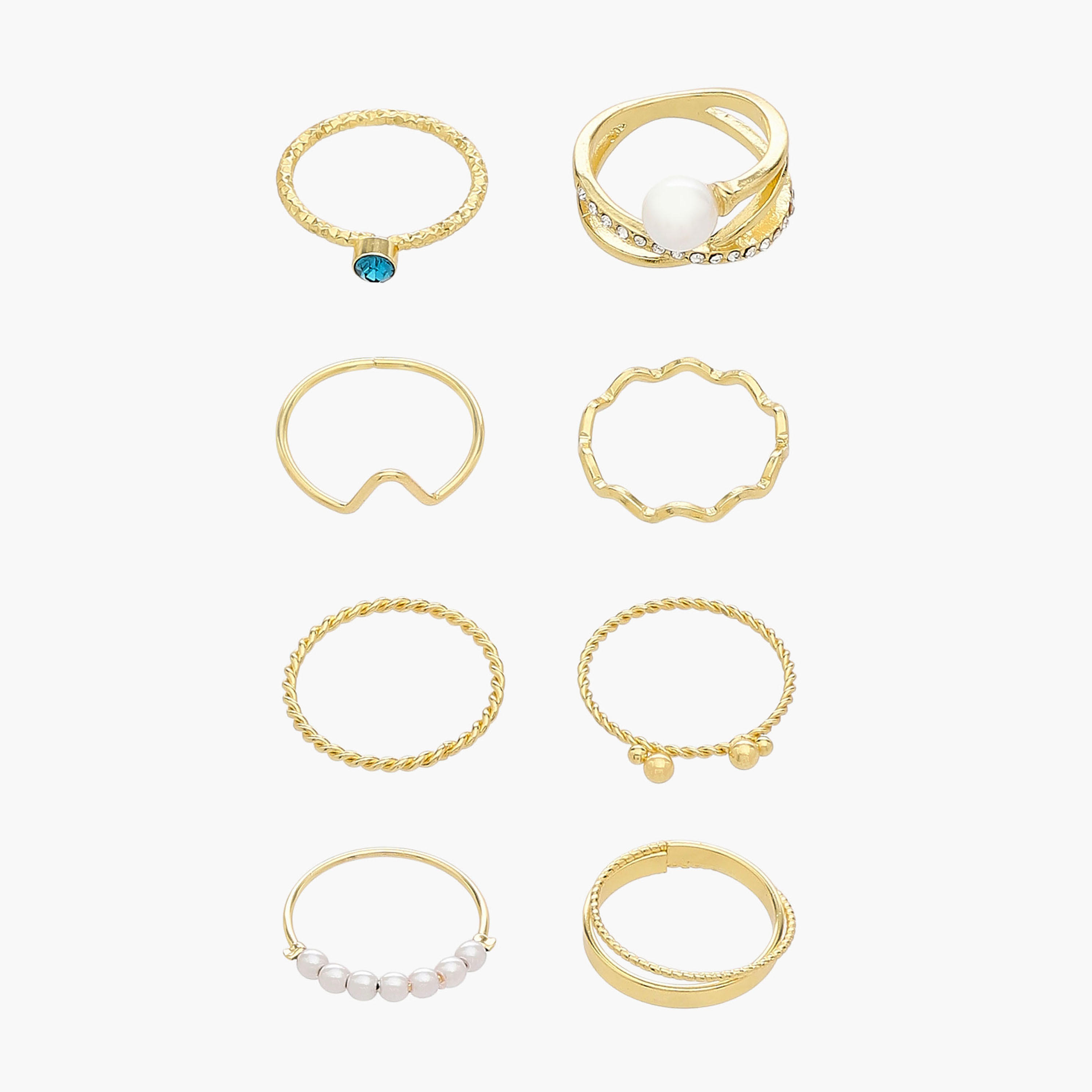 Embellished Metal Gold Tone Ring - Set of 8-women-watchesandjewellery-jewellery-rings-image-1