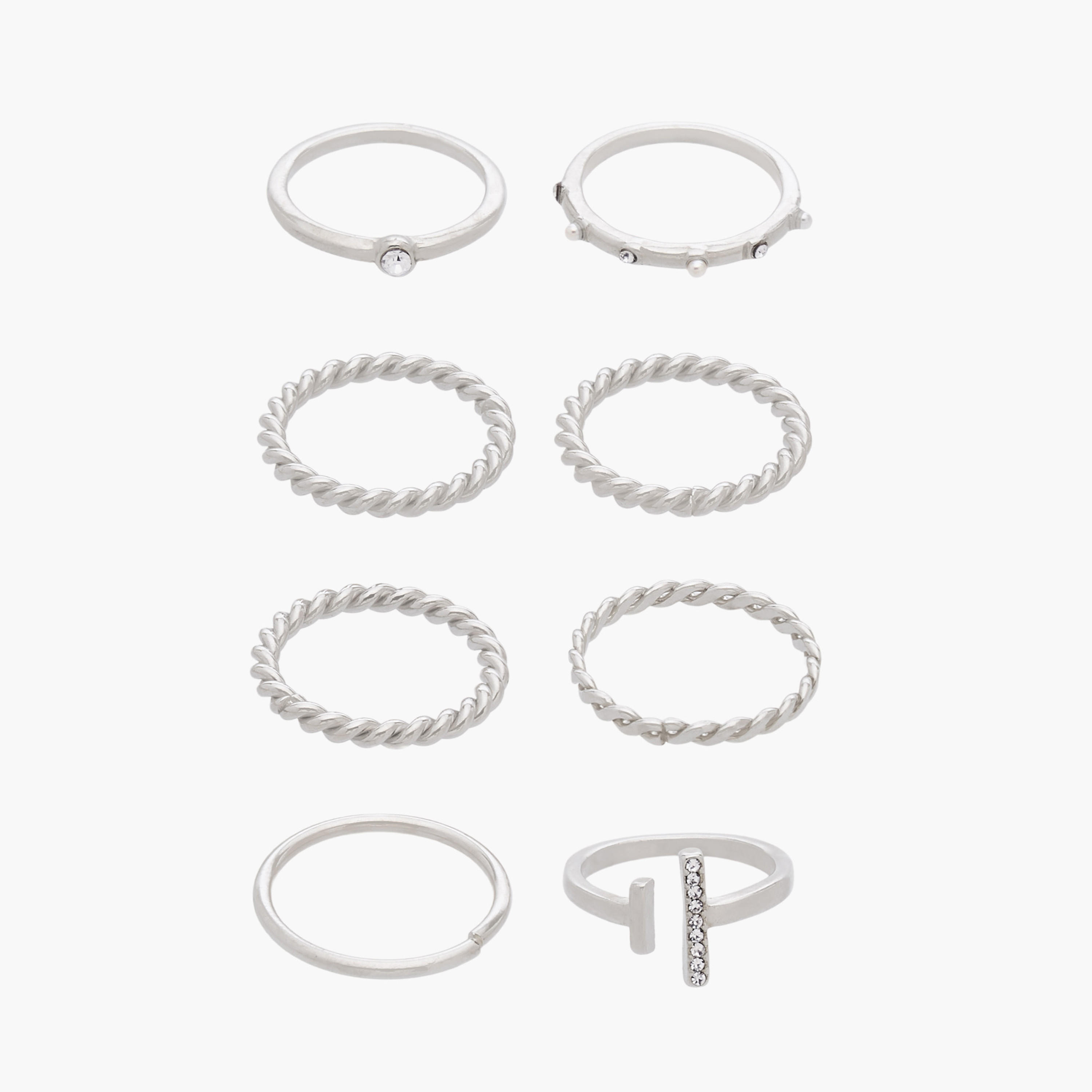 خواتم فضية أنيقة قابلة للتكديس (8 قطع)-women-watchesandjewellery-jewellery-rings-image-1