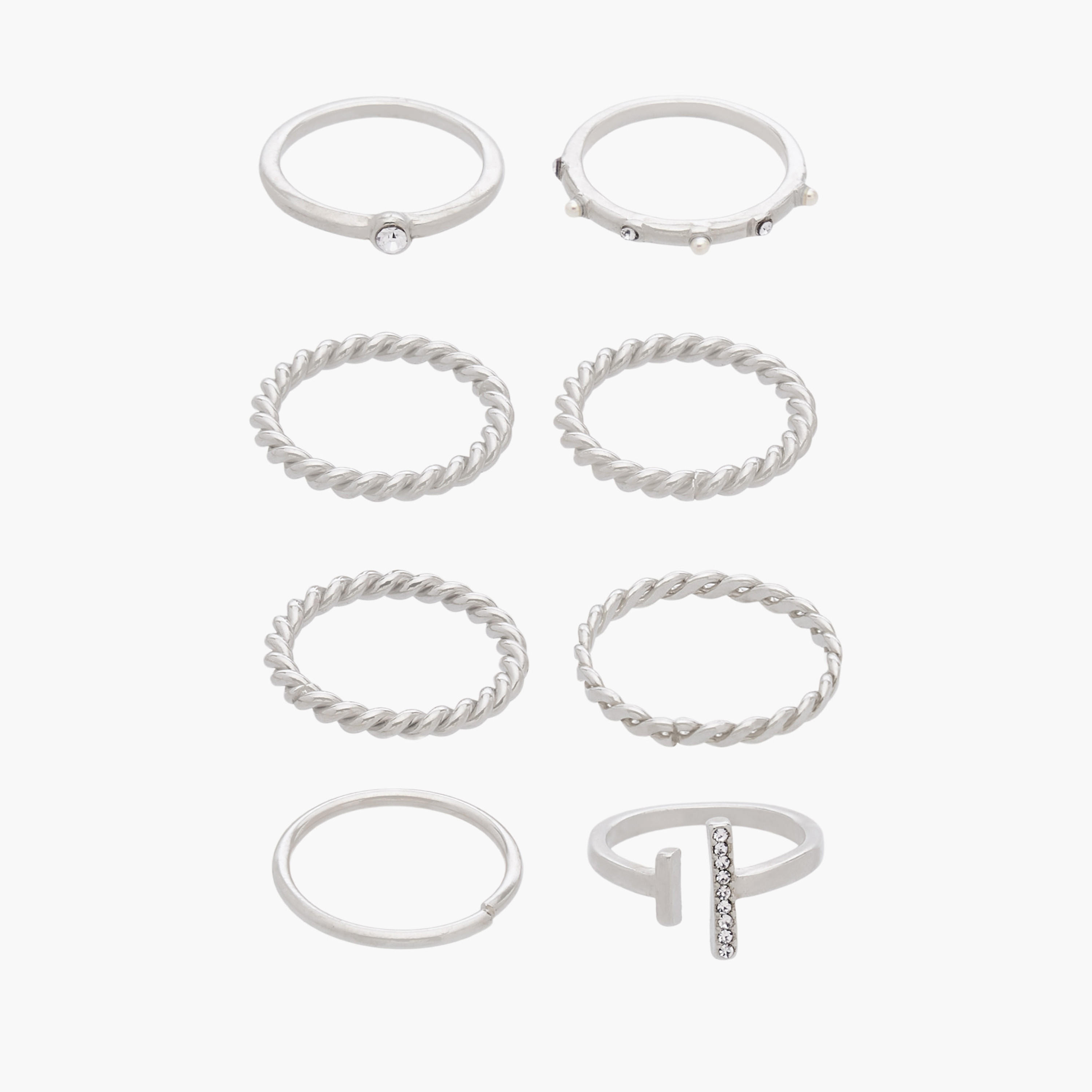 Stackable Silver Tone Ring - Set of 8-women-watchesandjewellery-jewellery-rings-image-1