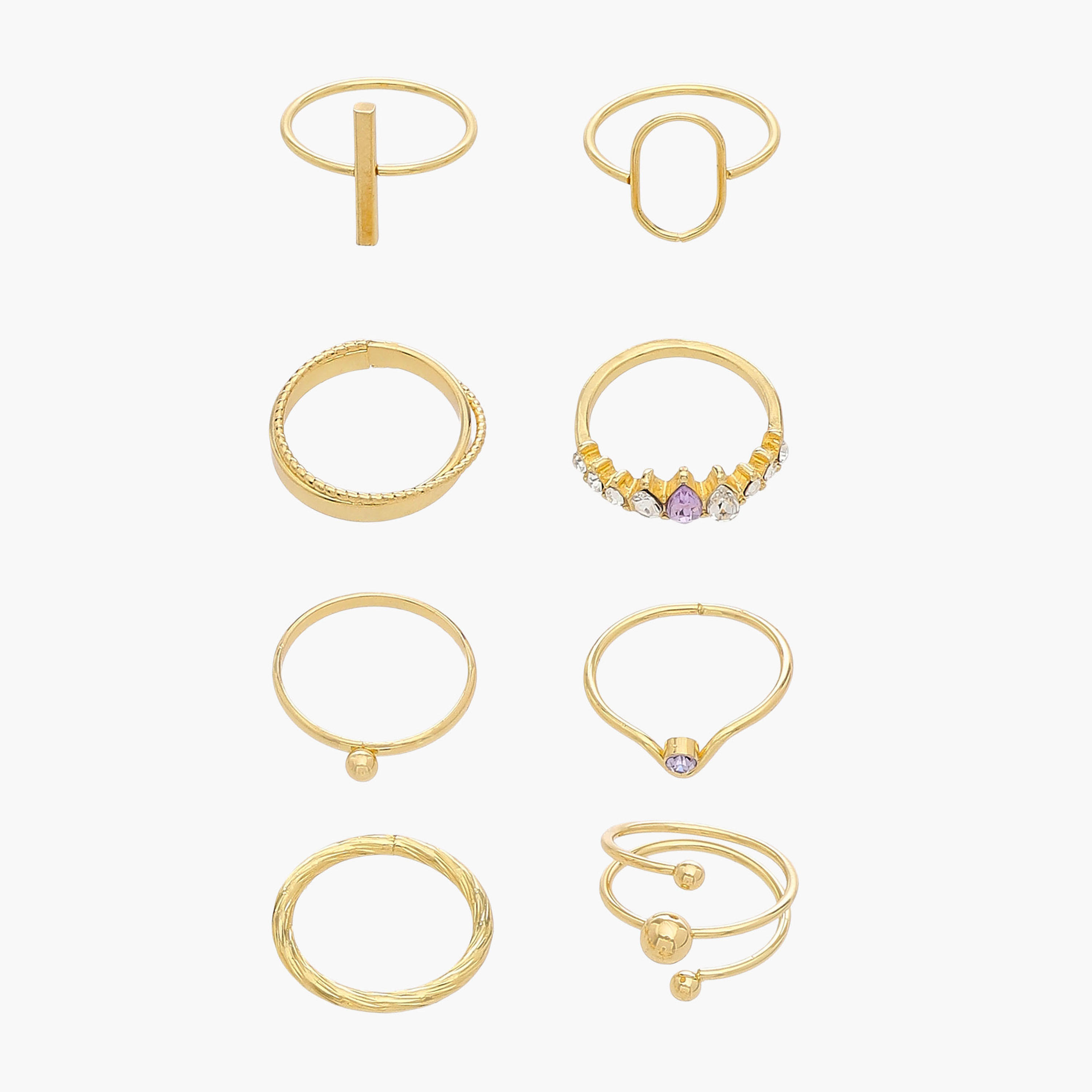 Stackable Gold Tone Ring with Assorted Design - Set of 8-women-watchesandjewellery-jewellery-rings-image-1