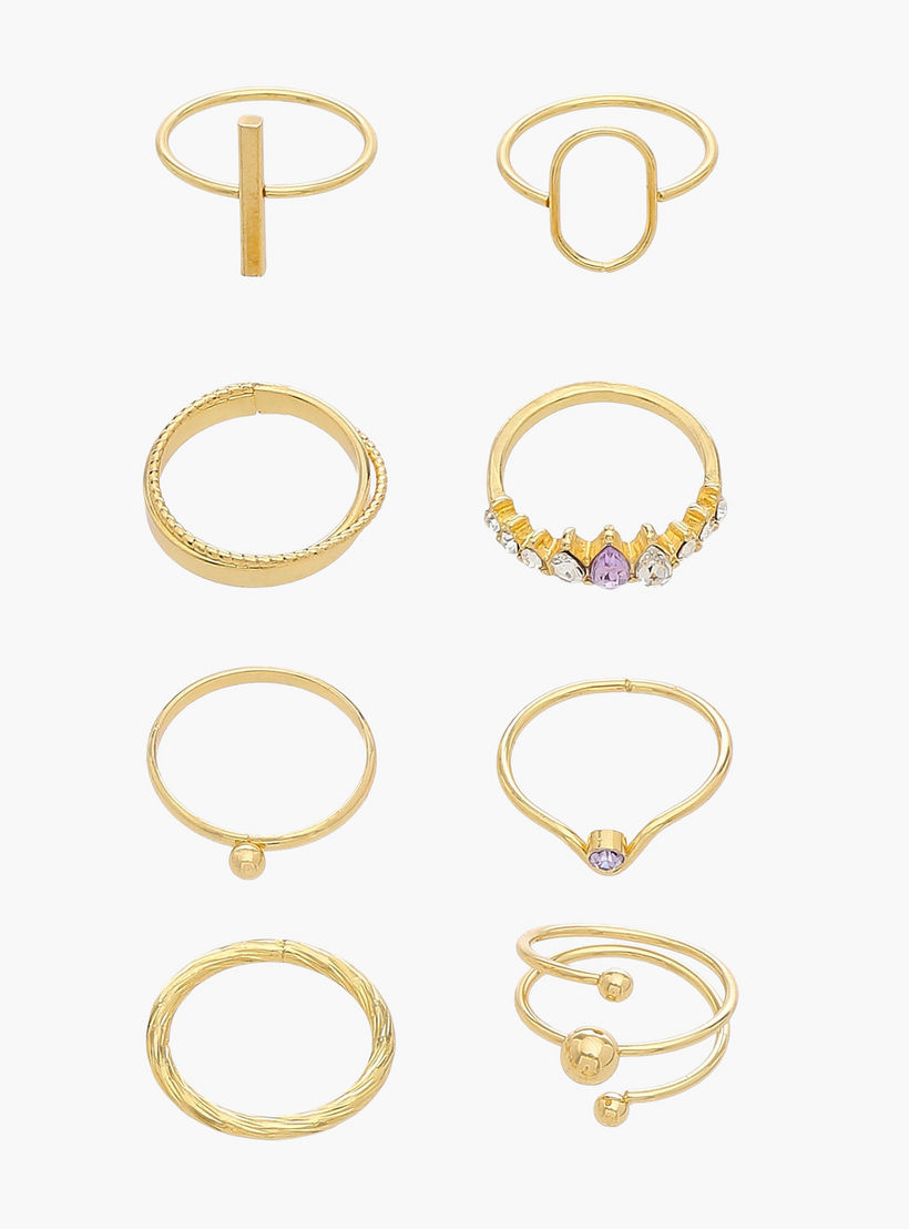 خواتم قابلة للتكديس بلون ذهبي وتصاميم متنوعة - طقم 8 قطع-women-watchesandjewellery-jewellery-rings-image-1