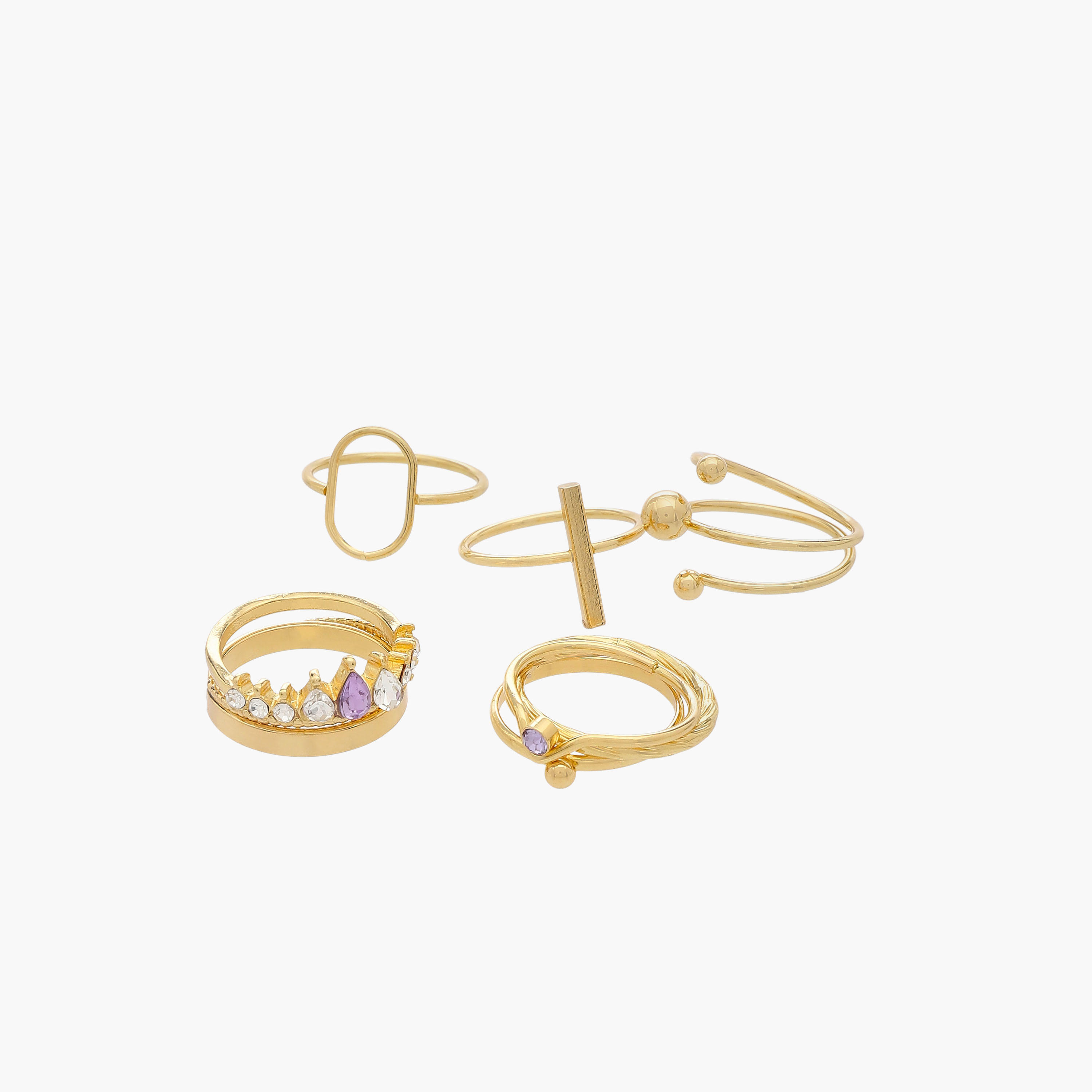 Stackable Gold Tone Ring with Assorted Design - Set of 8-women-watchesandjewellery-jewellery-rings-image-2