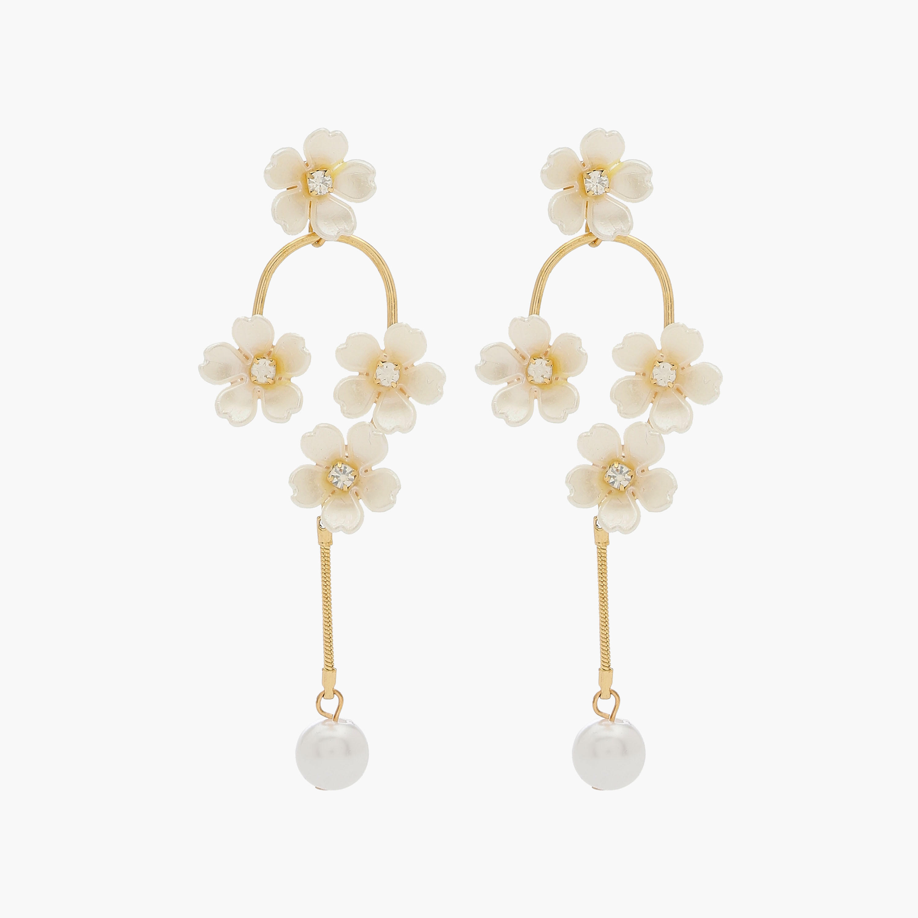 Gold Tone Floral Accent Dangling Earrings with Pushback Closure-women-watchesandjewellery-jewellery-earrings-image-1