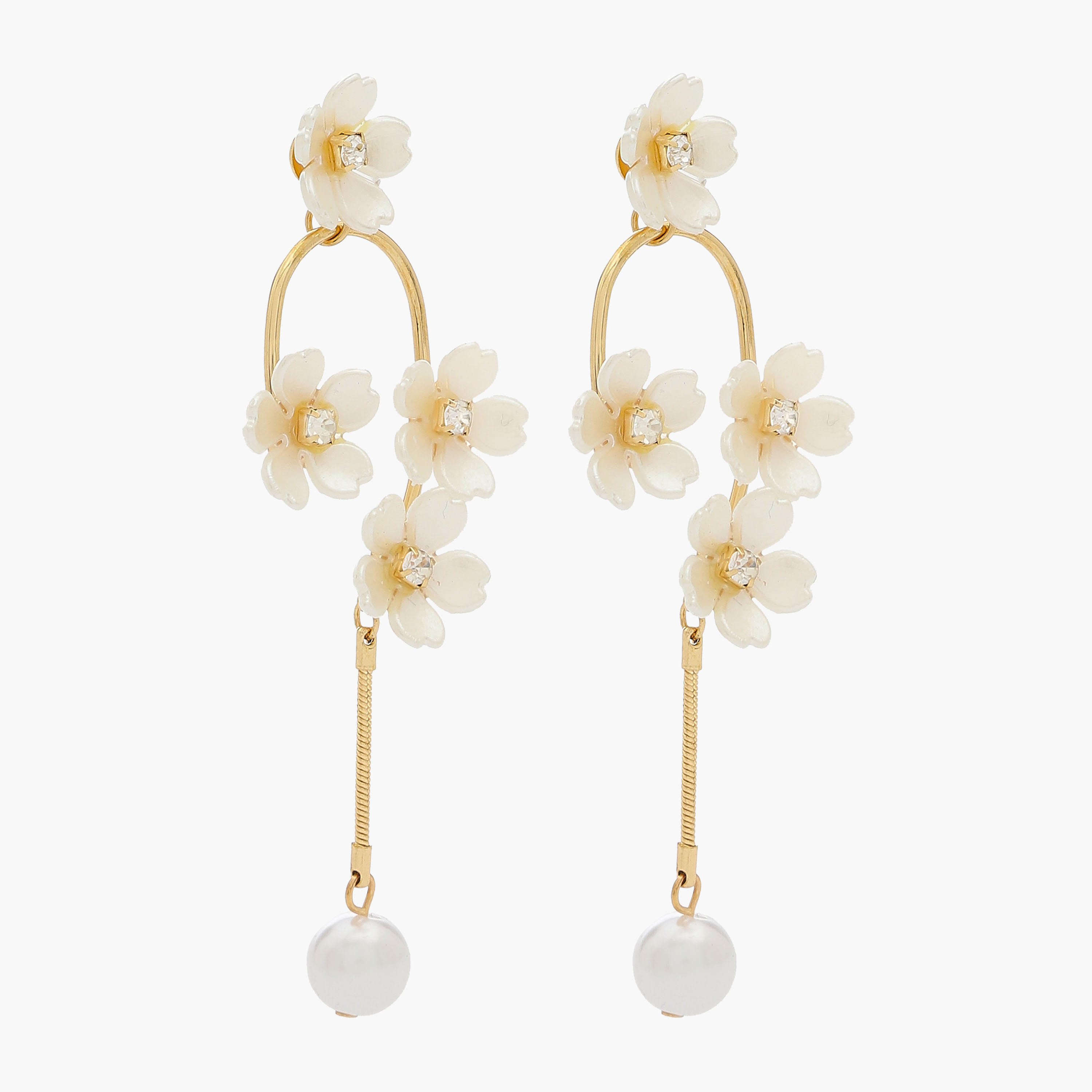 Gold Tone Floral Accent Dangling Earrings with Pushback Closure-women-watchesandjewellery-jewellery-earrings-image-2