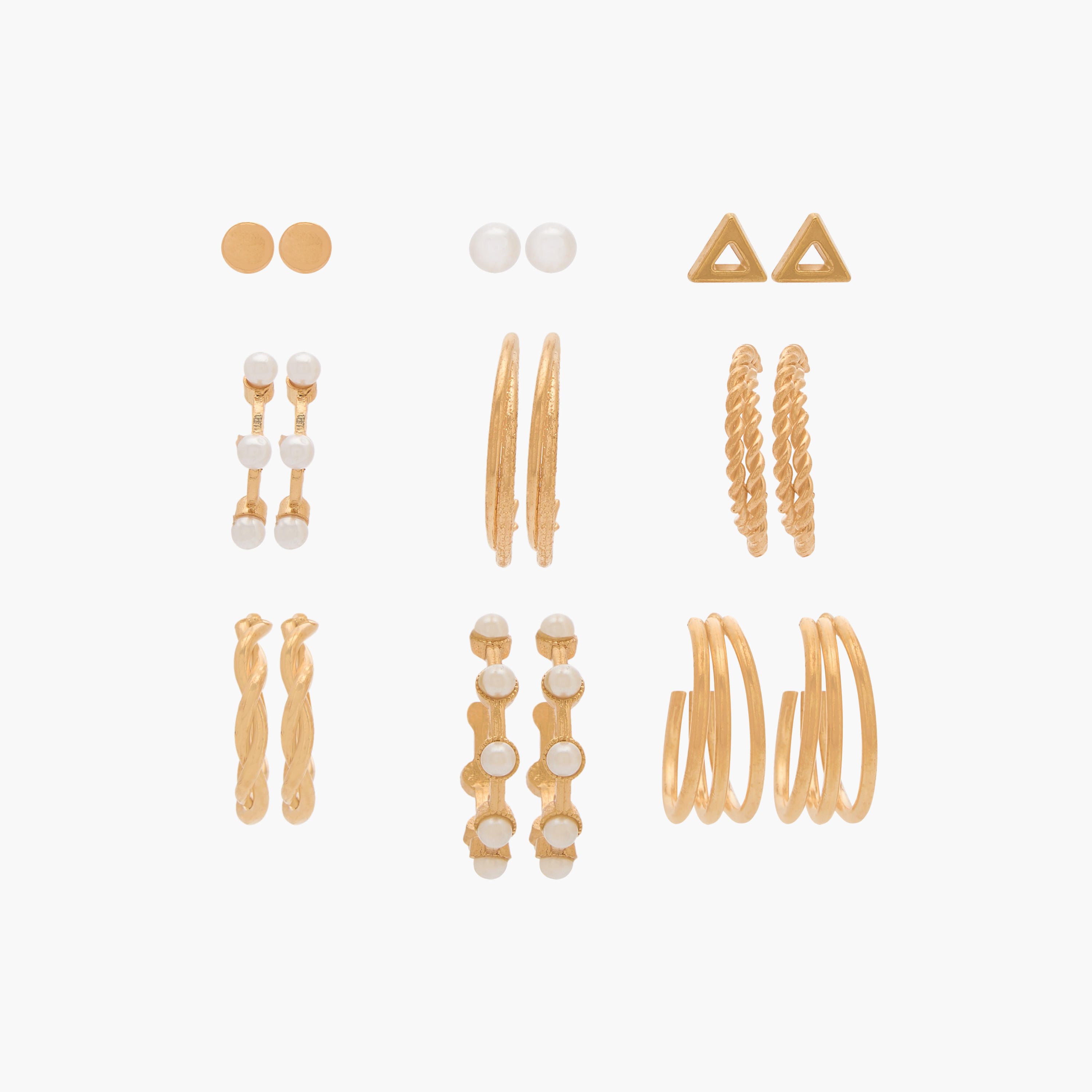 طقم من 9 - أقراط  بلون ذهبي-women-watchesandjewellery-jewellery-earrings-image-1