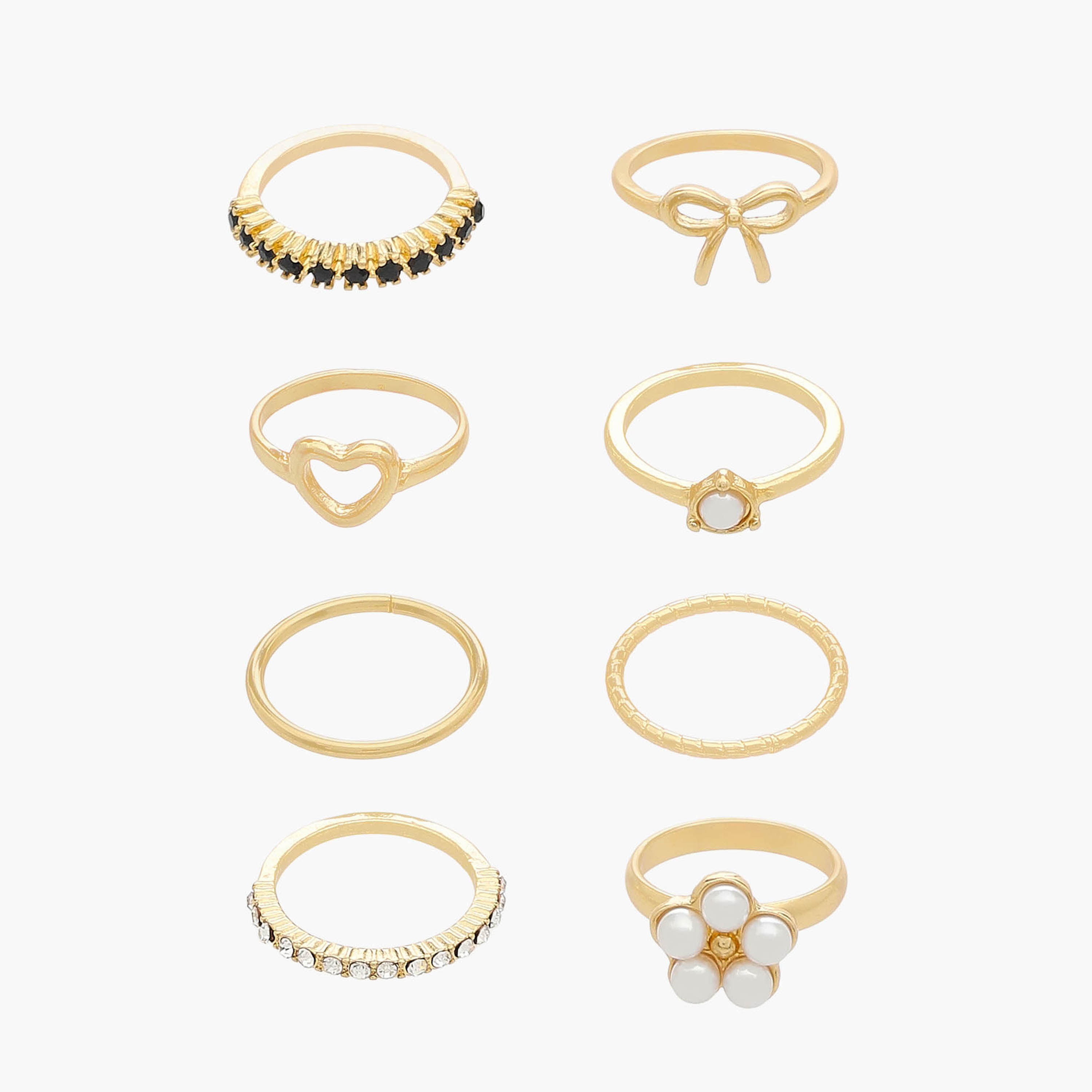 خاتم زيركون مكعب مزين بلون ذهبي - طقم من 9-women-watchesandjewellery-jewellery-rings-image-1
