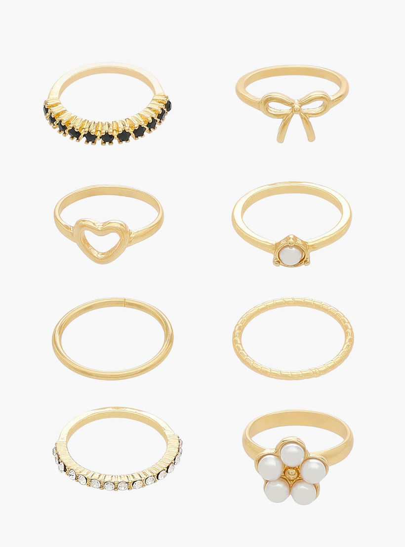 خاتم زيركون مكعب مزين بلون ذهبي - طقم من 9-women-watchesandjewellery-jewellery-rings-image-1