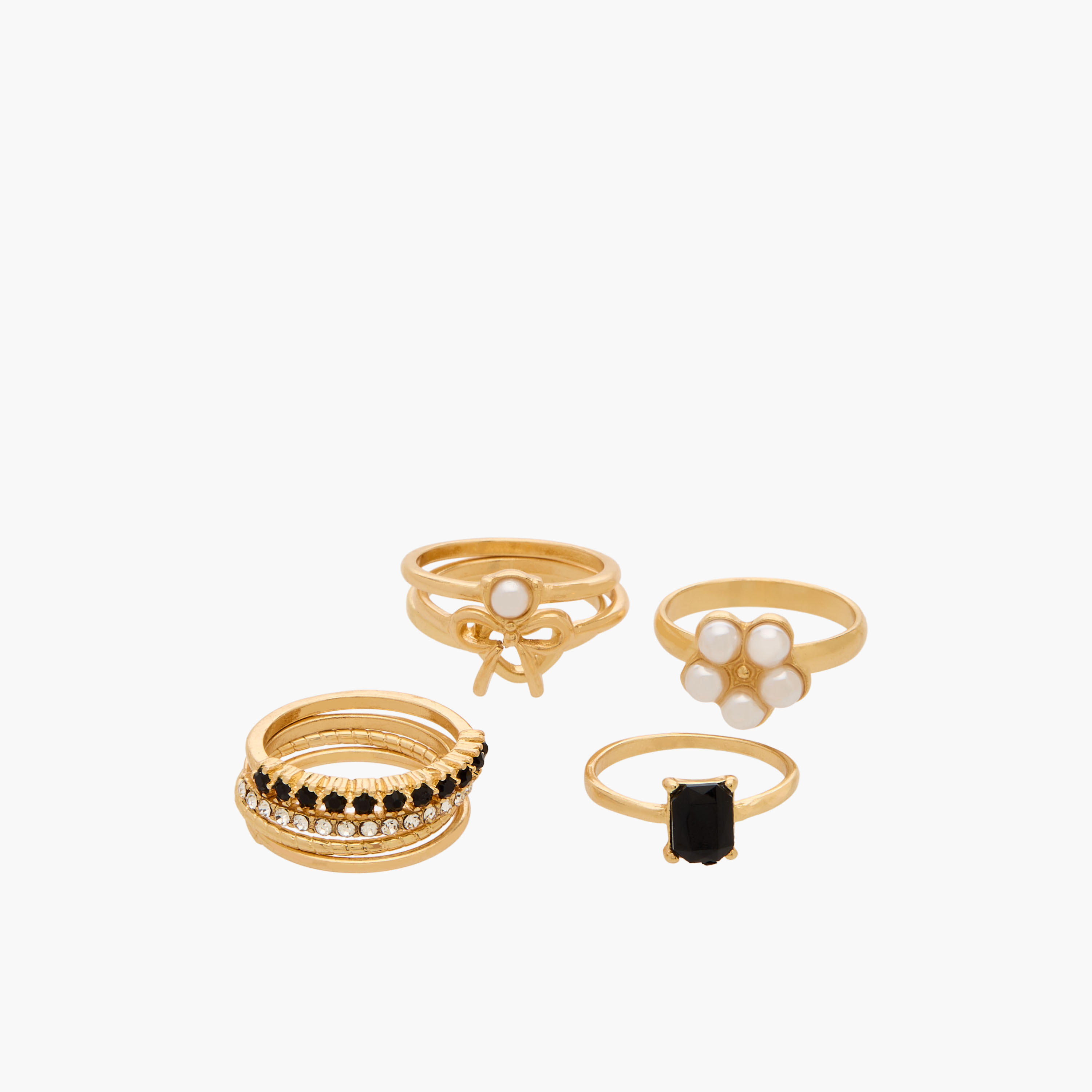 خاتم زيركون مكعب مزين بلون ذهبي - طقم من 9-women-watchesandjewellery-jewellery-rings-image-2