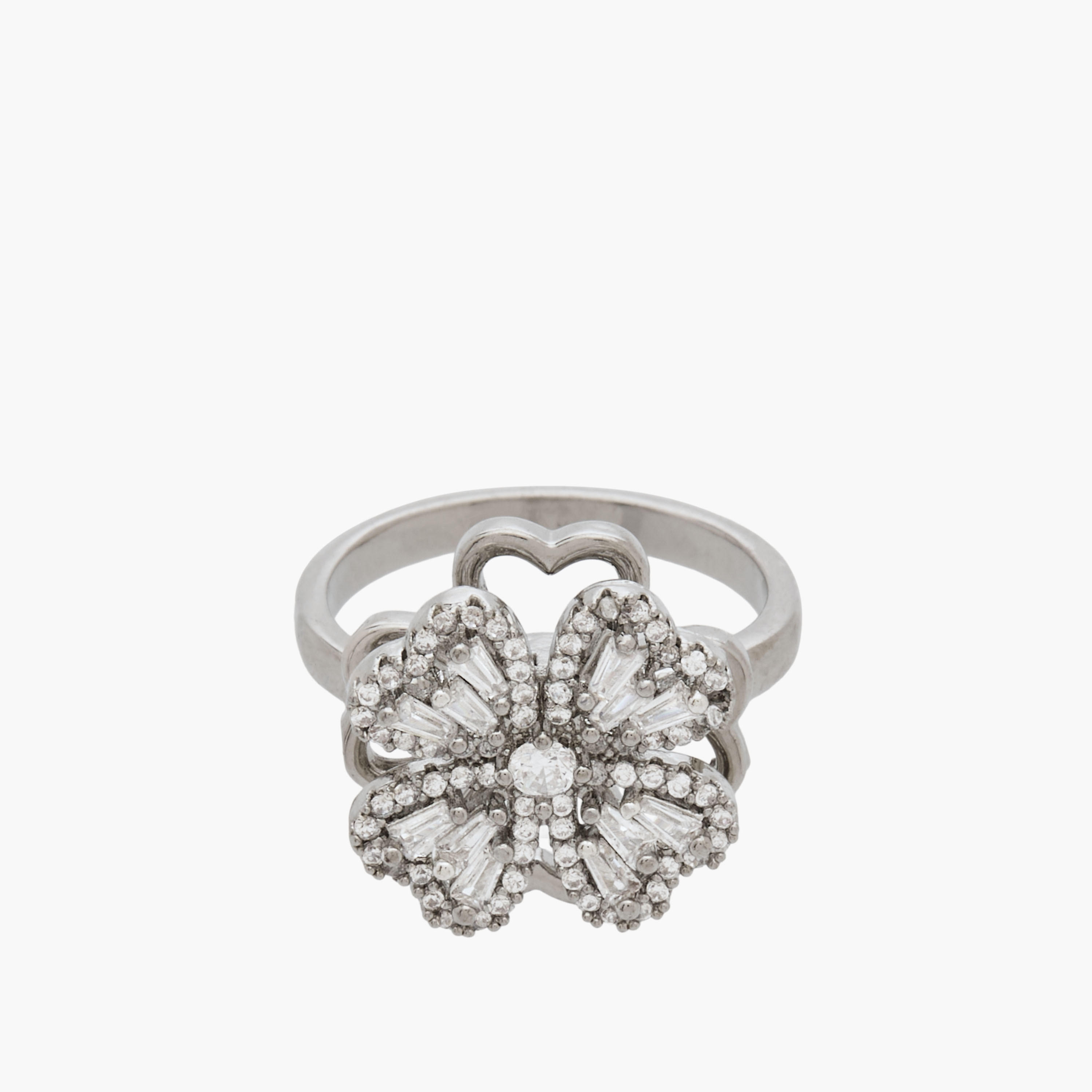 Floral Metallic Ring with Cubic Zirconia Embellishment-women-watchesandjewellery-jewellery-rings-image-1